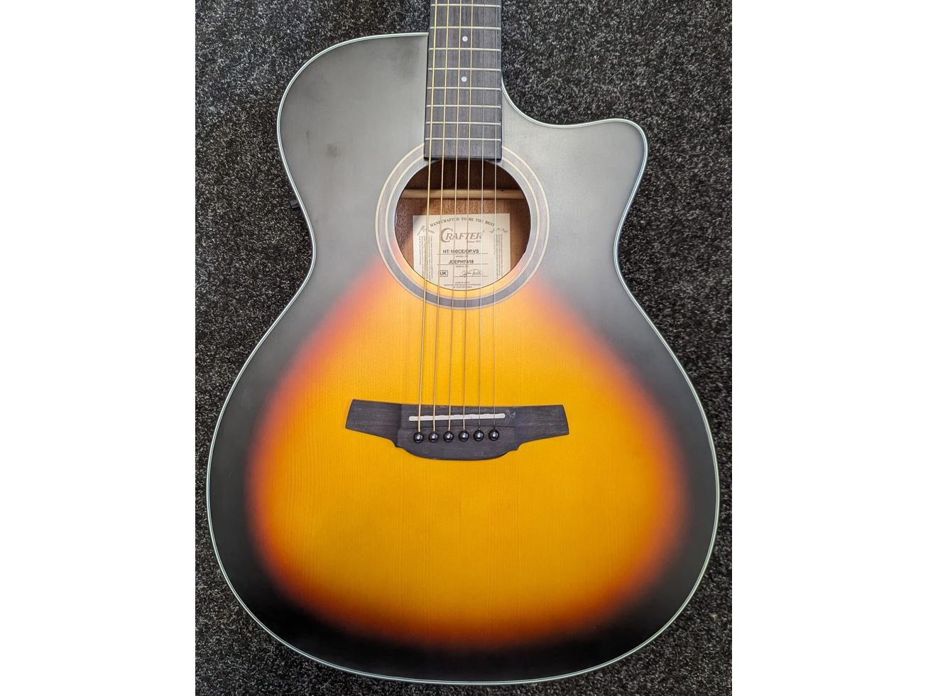 Crafter HT-100 Orchestra Cutaway Electro Acoustic Guitar in Vintage Sunburst