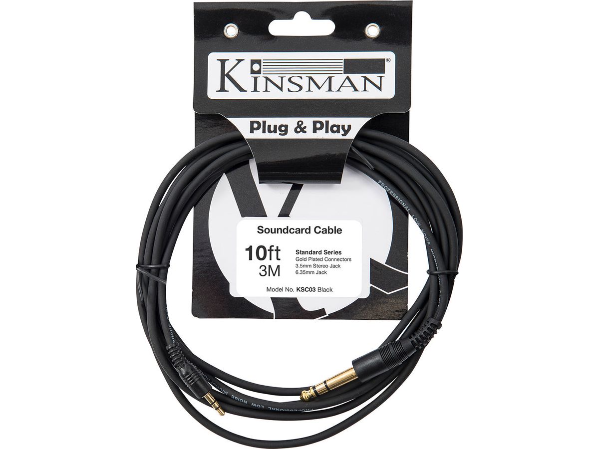 Kinsman Standard Soundcard Cable ~ 3.5mm Stereo/6.35mm Stereo ~ 10ft/3m