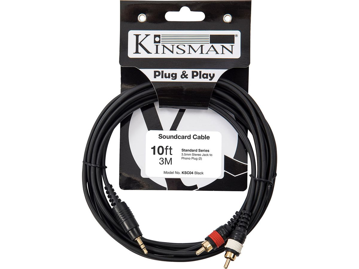 Kinsman Standard Soundcard Cable ~ 3.5mm Stereo/2 x Phono ~ 10ft/3m