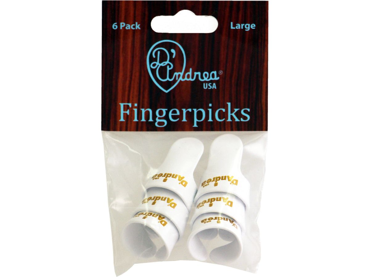 D'Andrea Large Finger Pick Pack ~ White ~ 6 Picks
