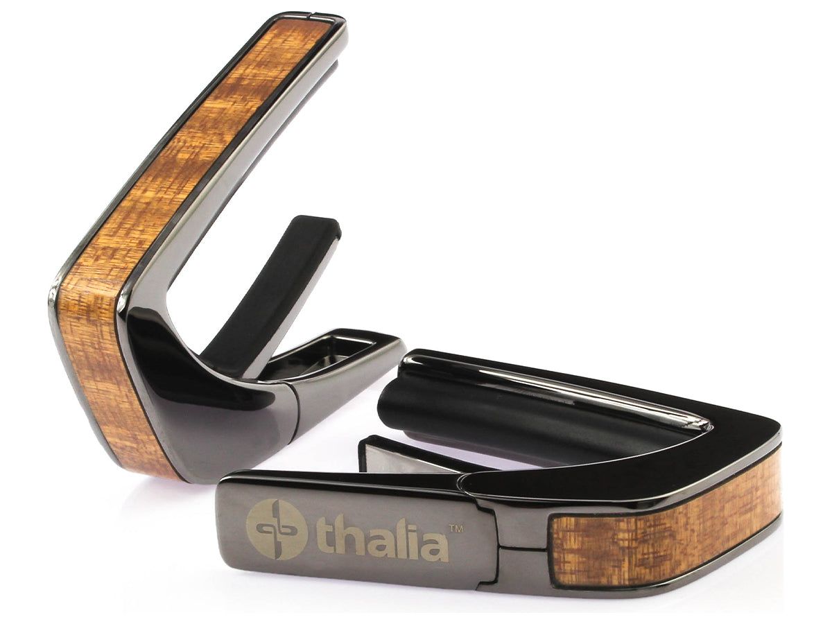 Thalia Exotic Series Wood Collection Capo ~ Black Chrome with Sapele Inlay