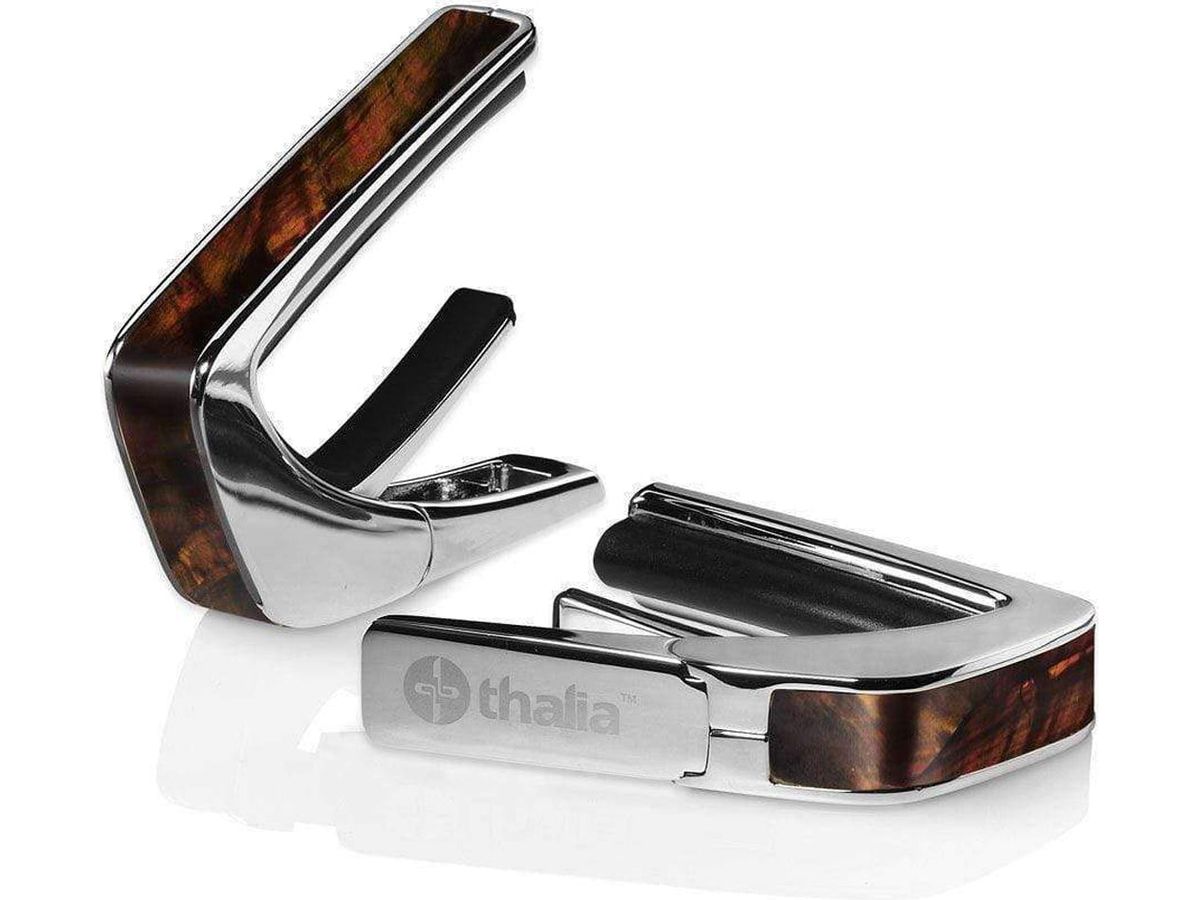 Thalia Exotic Series Shell Collection Capo ~ Chrome with Tennessee Whisky Wing Inlay