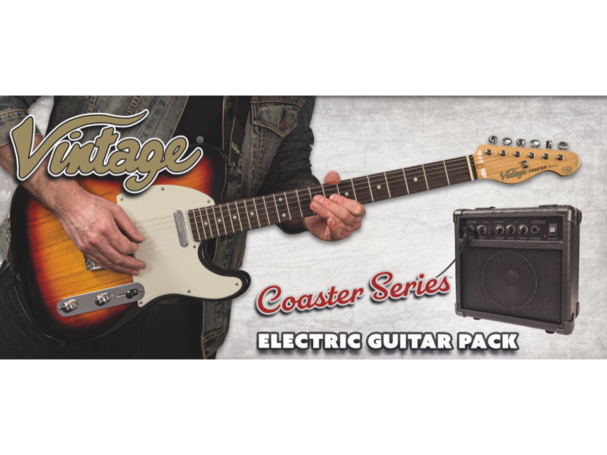 Vintage V20 Coaster Series Electric Guitar Pack ~ 3 Tone Sunburst