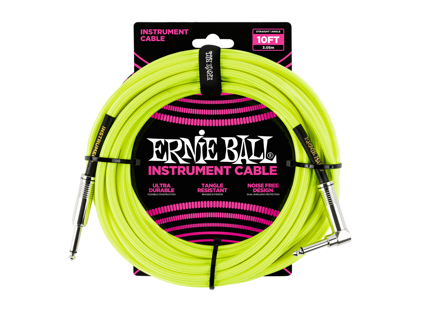 Ernie Ball 10ft Braided Straight/Angled Yellow Cable