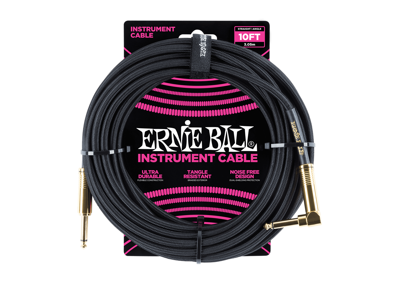 Ernie Ball 10ft Braided Straight/Angled Black Cable