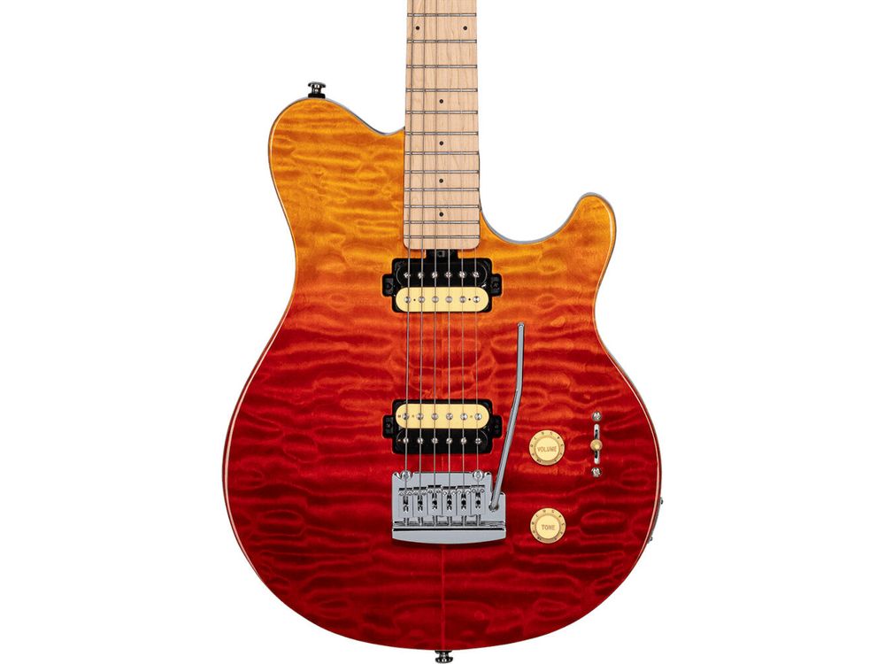 Sterling by Music Man Sub Axis in Spectrum Red Quilted Maple with Maple Neck