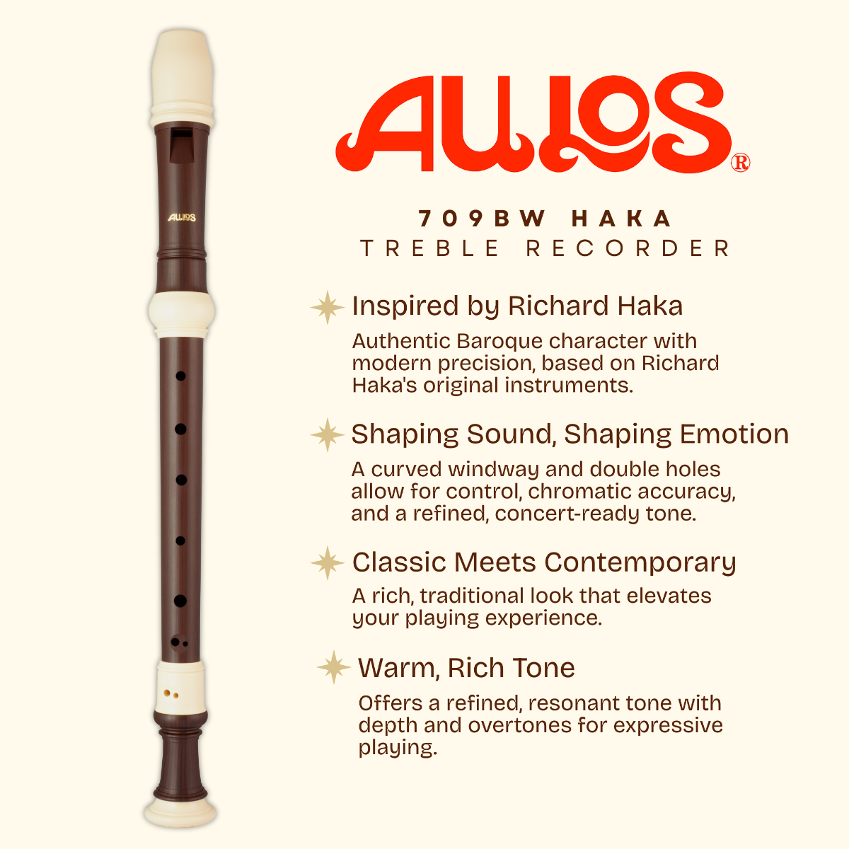 Aulos Treble Recorder 709BW Haka