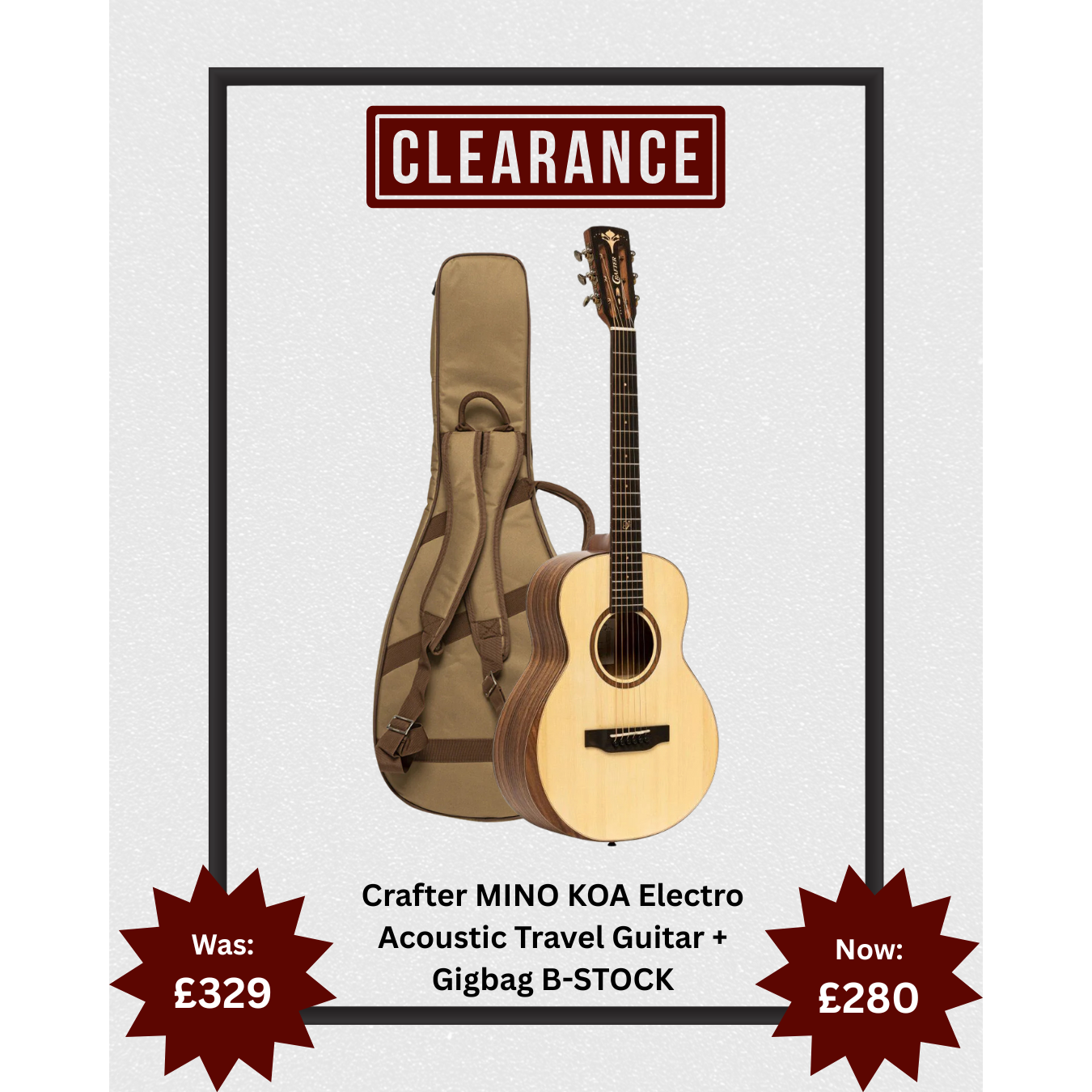 Crafter MINO KOA Electro Acoustic Travel Guitar + Gigbag B-STOCK