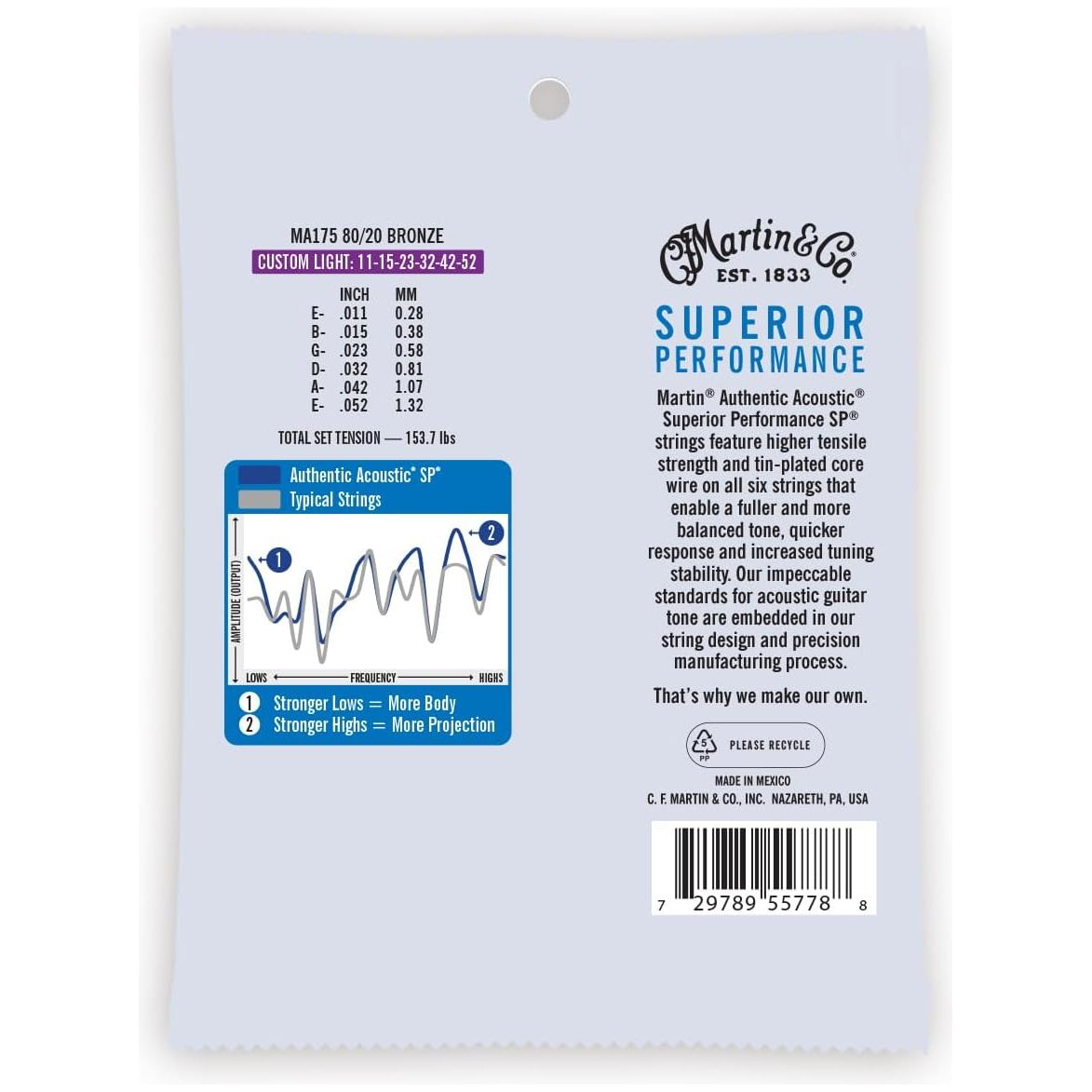 Martin MA175 Authentic Acoustic - SP - 80/20 Bronze Custom Light ( 11-52 )