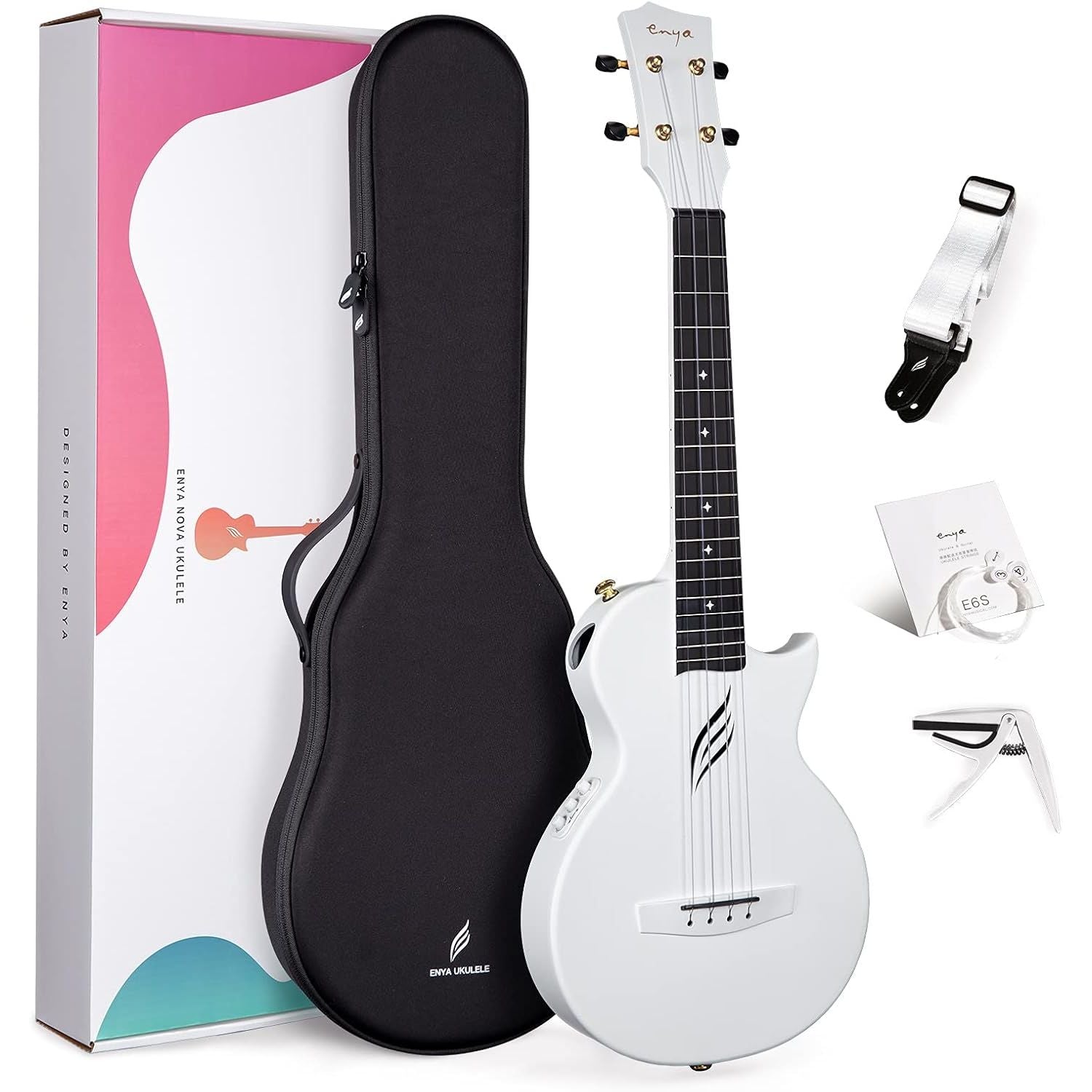 Enya Nova UE Pro, Carbon Fibre, White Electro-Acoustic, Tenor Ukulele White