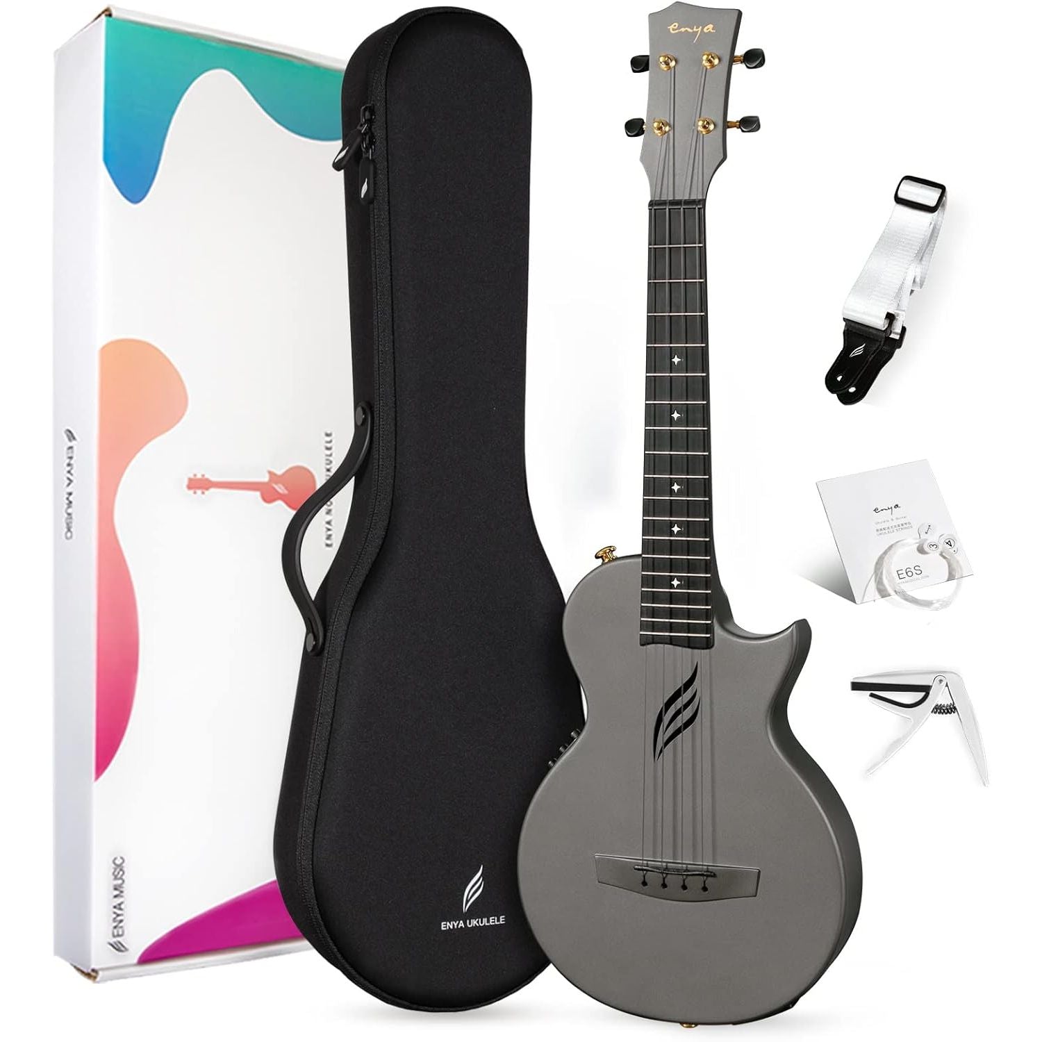 Enya Nova UE Pro, Carbon Fibre, Black Electro-Acoustic, Tenor Ukulele Black