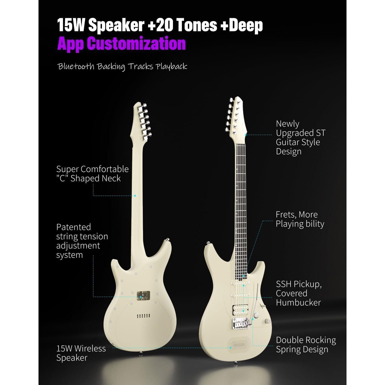 Enya Inspire Electric Smart Guitar in Ivory