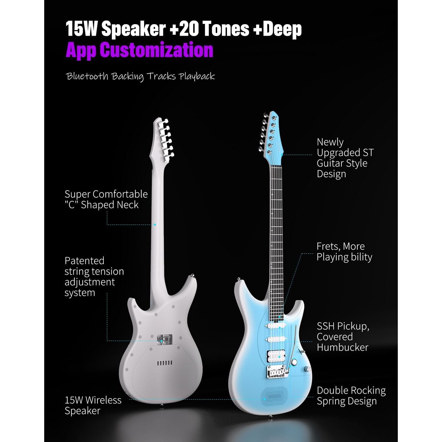 Enya Inspire Electric Smart Guitar in Light Blue
