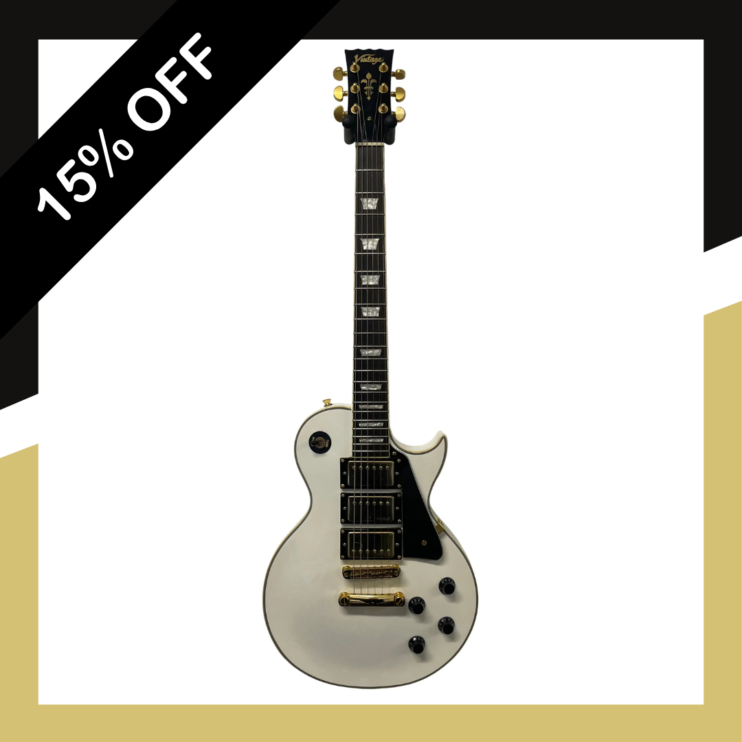 Vintage VS1003 Les Paul Style Electric Guitar with 3 Pickups in White Pre-Owned