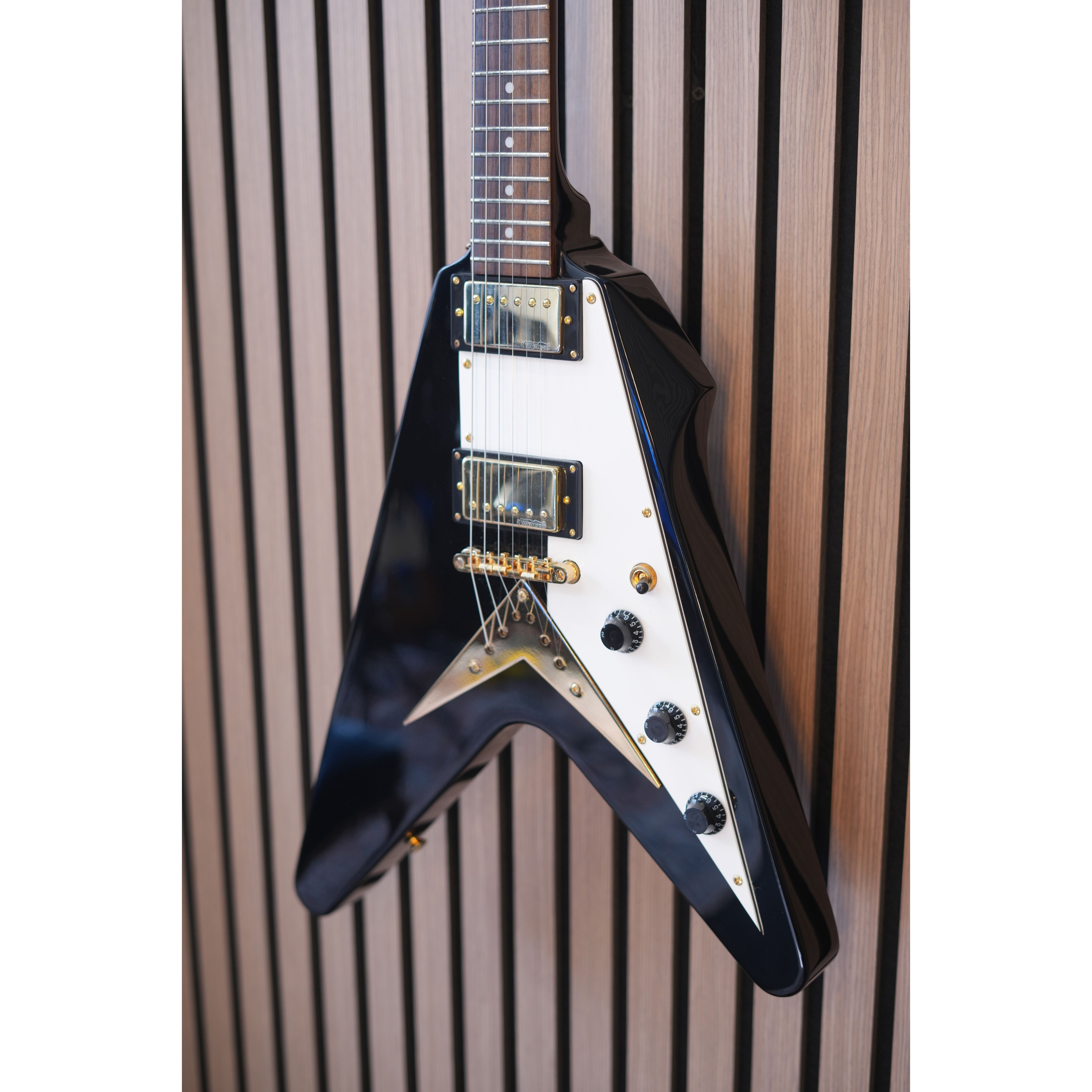 Vintage V60 "Flying V" Electric Guitar in Gloss Black with Gigbag Pre-Owned