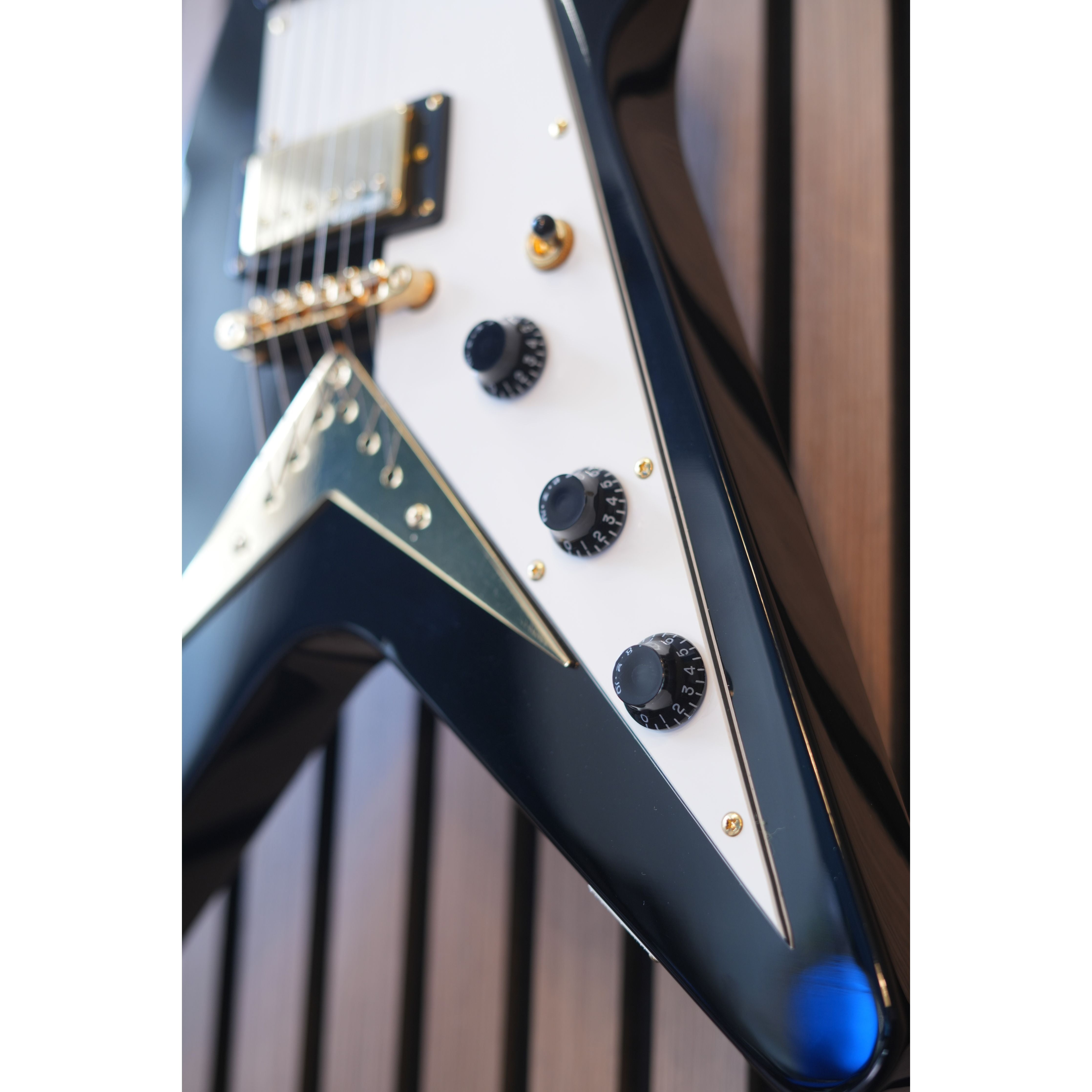Vintage V60 "Flying V" Electric Guitar in Gloss Black with Gigbag Pre-Owned