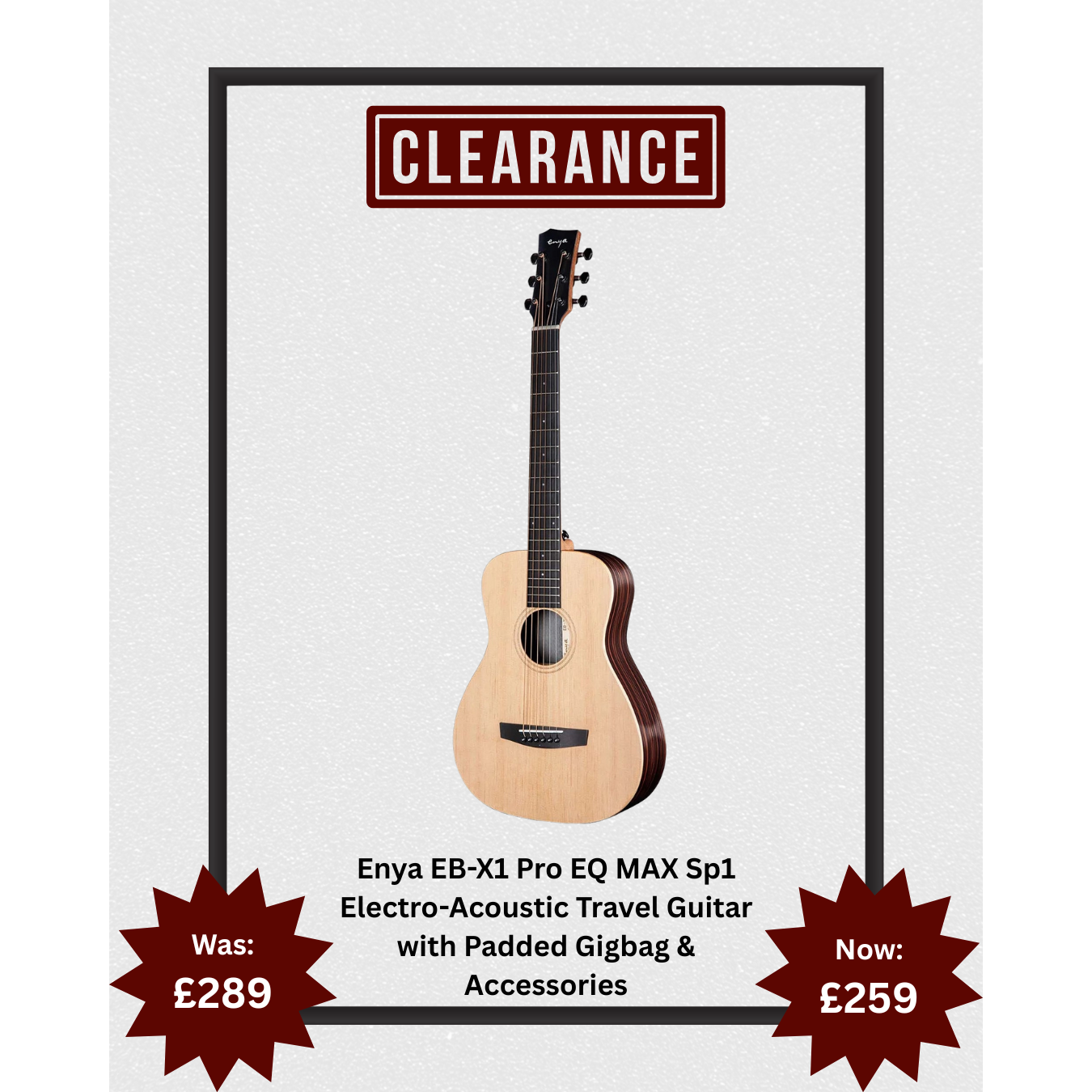 Enya EB-X1 Pro EQ MAX Sp1 Electro-Acoustic Travel Guitar with Padded Gigbag & Accessories