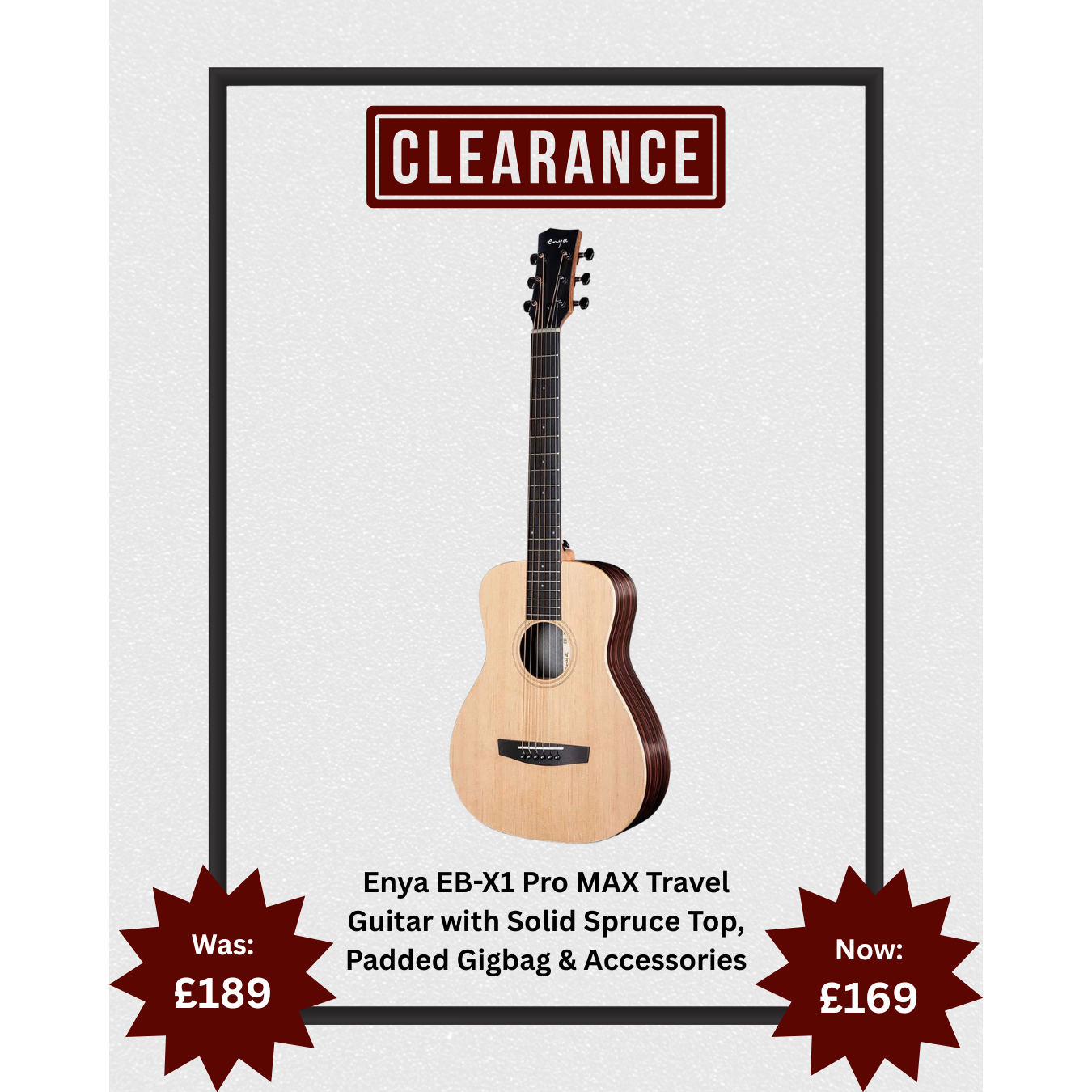 Enya EB-X1 Pro MAX Travel Guitar with Solid Spruce Top, Padded Gigbag & Accessories