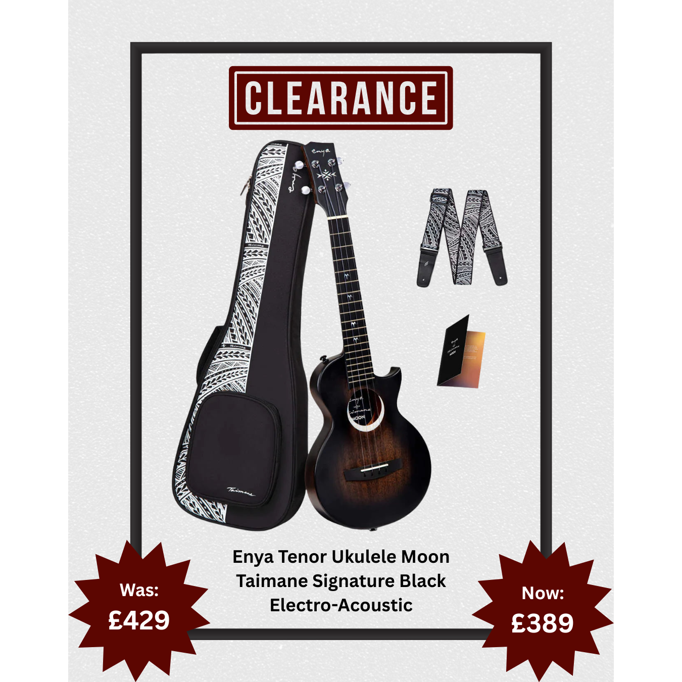 Enya Tenor Ukulele Moon Taimane Signature Black Electro-Acoustic