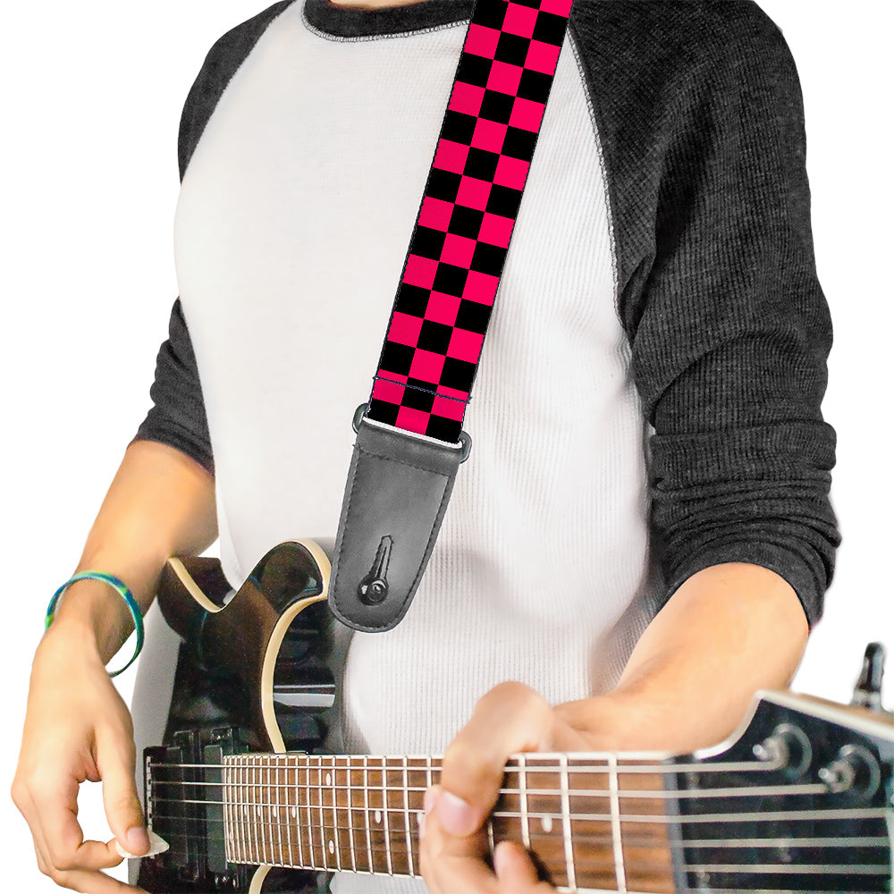 Buckle Down Checker Black/Neon Pink Guitar Strap