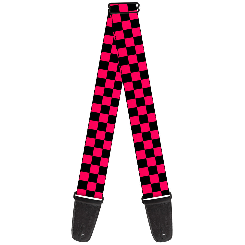 Buckle Down Checker Black/Neon Pink Guitar Strap