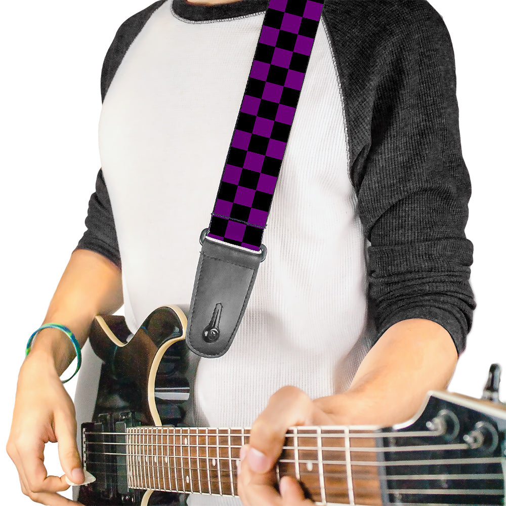 Buckle Down Checker Black/Neon Purple Guitar Strap