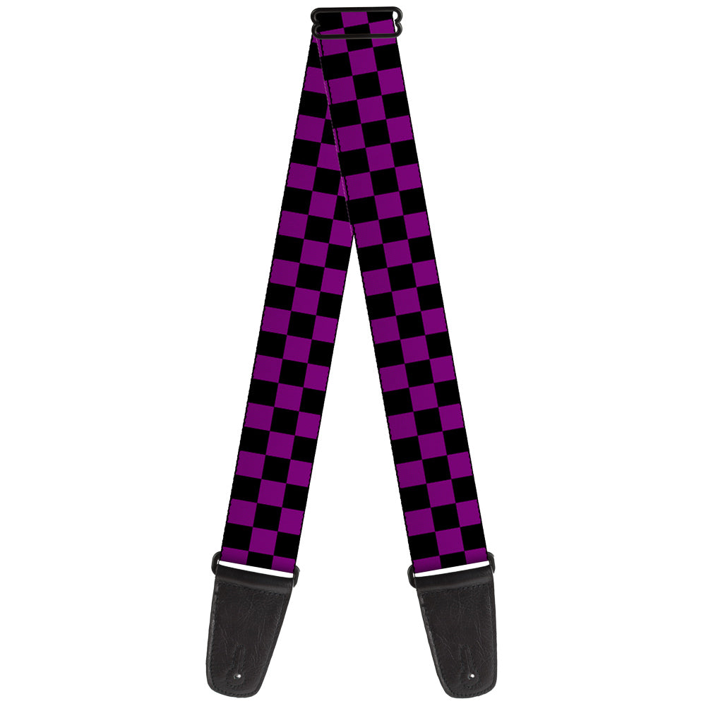 Buckle Down Checker Black/Neon Purple Guitar Strap