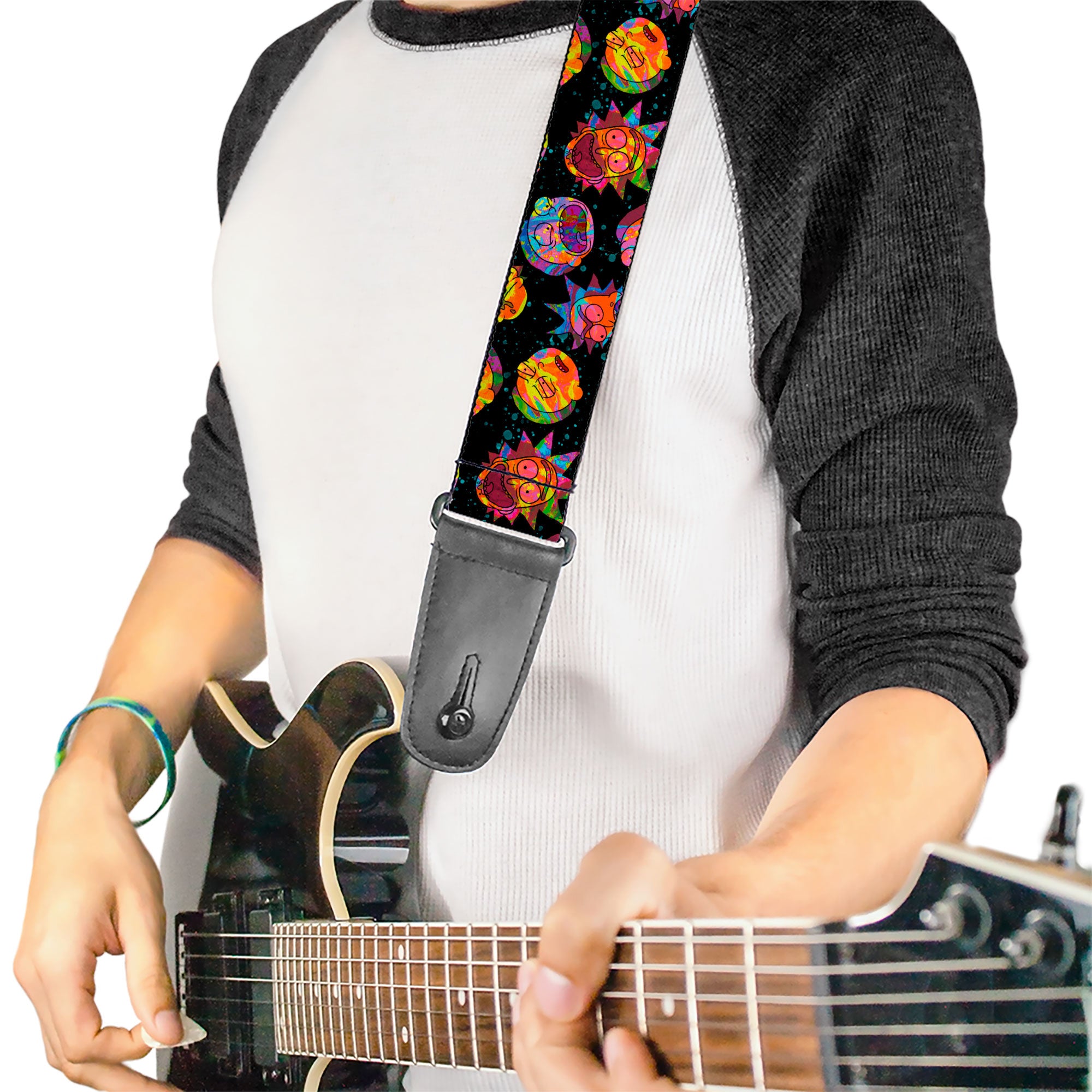 Buckle Down Rick and Morty Vaporwave Expressions Guitar Strap