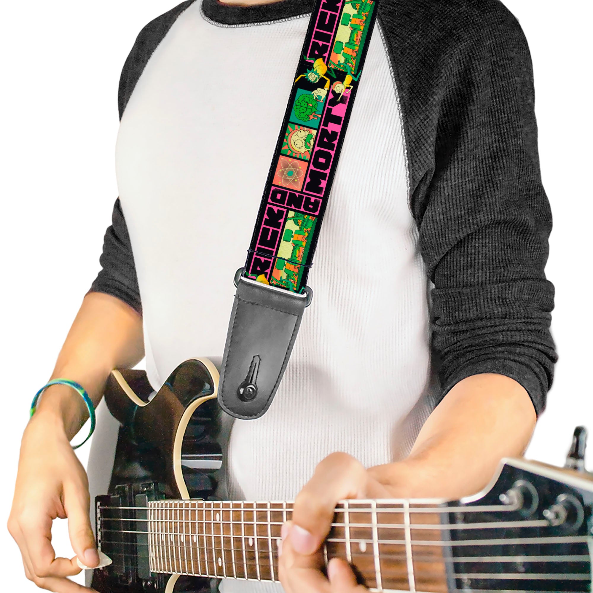 Buckle Down Rick and Morty Text Blocks Guitar Strap