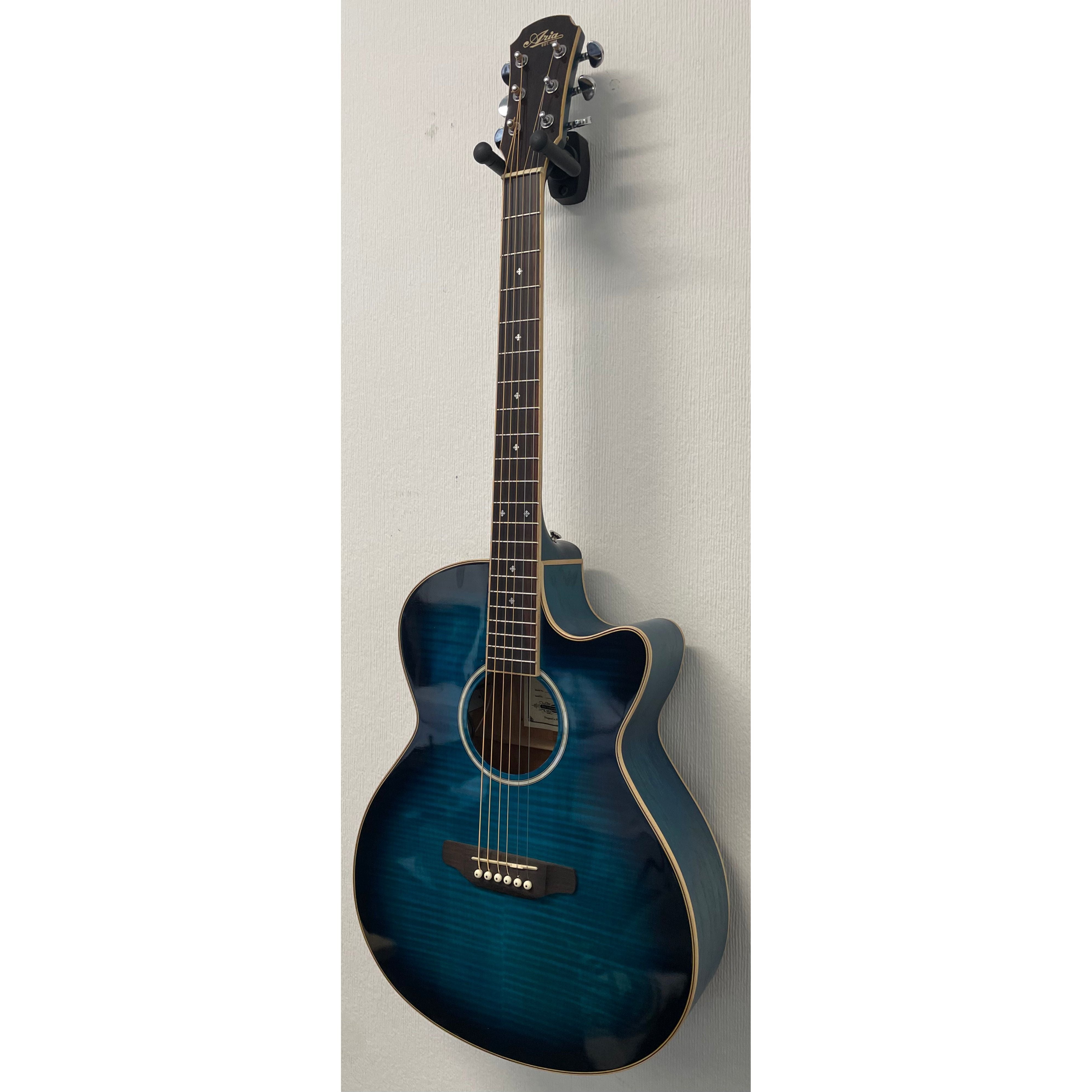 Aria Folk Size Electro Acoustic Guitar with Built in Effects FET-01FX SBL in Thru Blue with Original Gigbag Pre-Owned