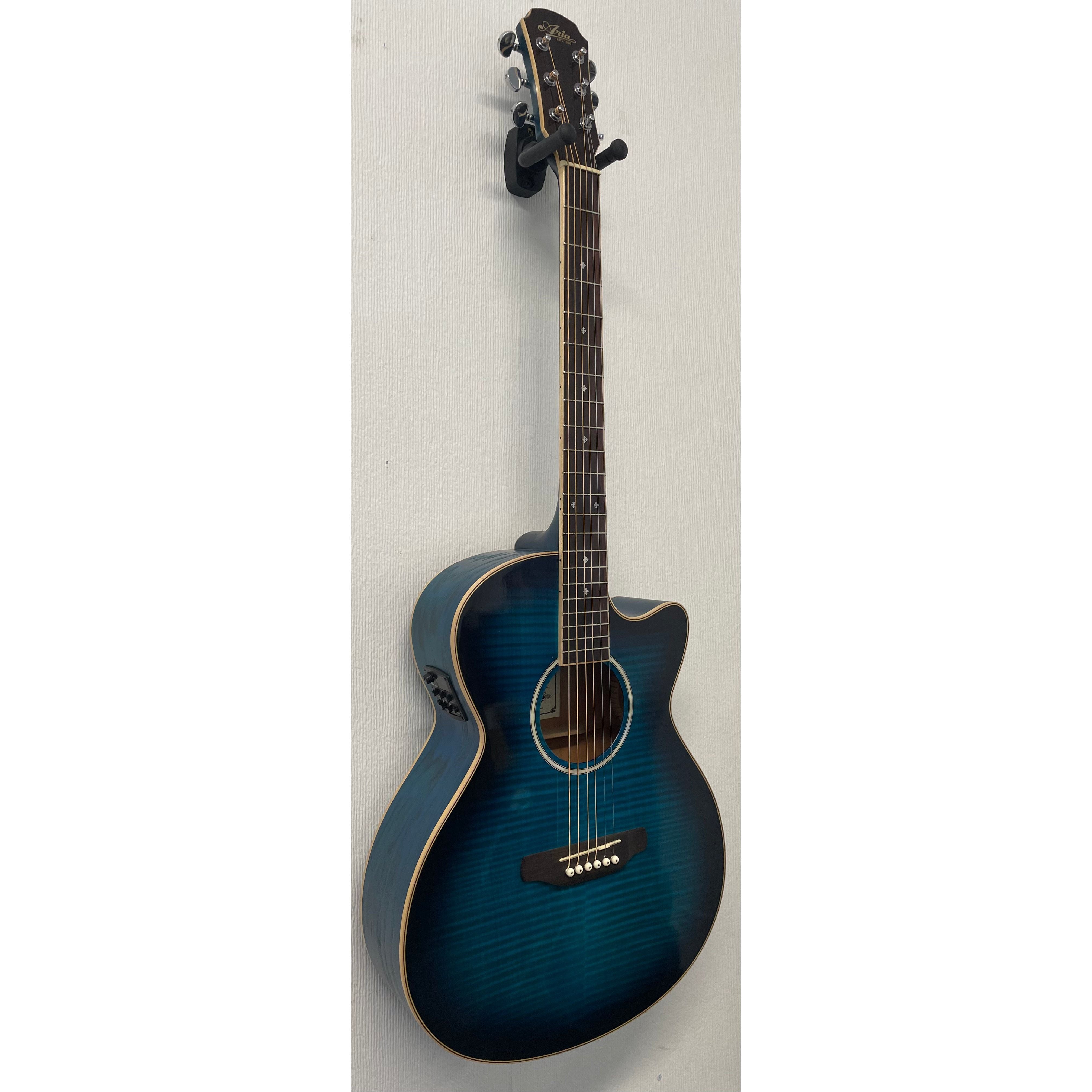 Aria Folk Size Electro Acoustic Guitar with Built in Effects FET-01FX SBL in Thru Blue with Original Gigbag Pre-Owned