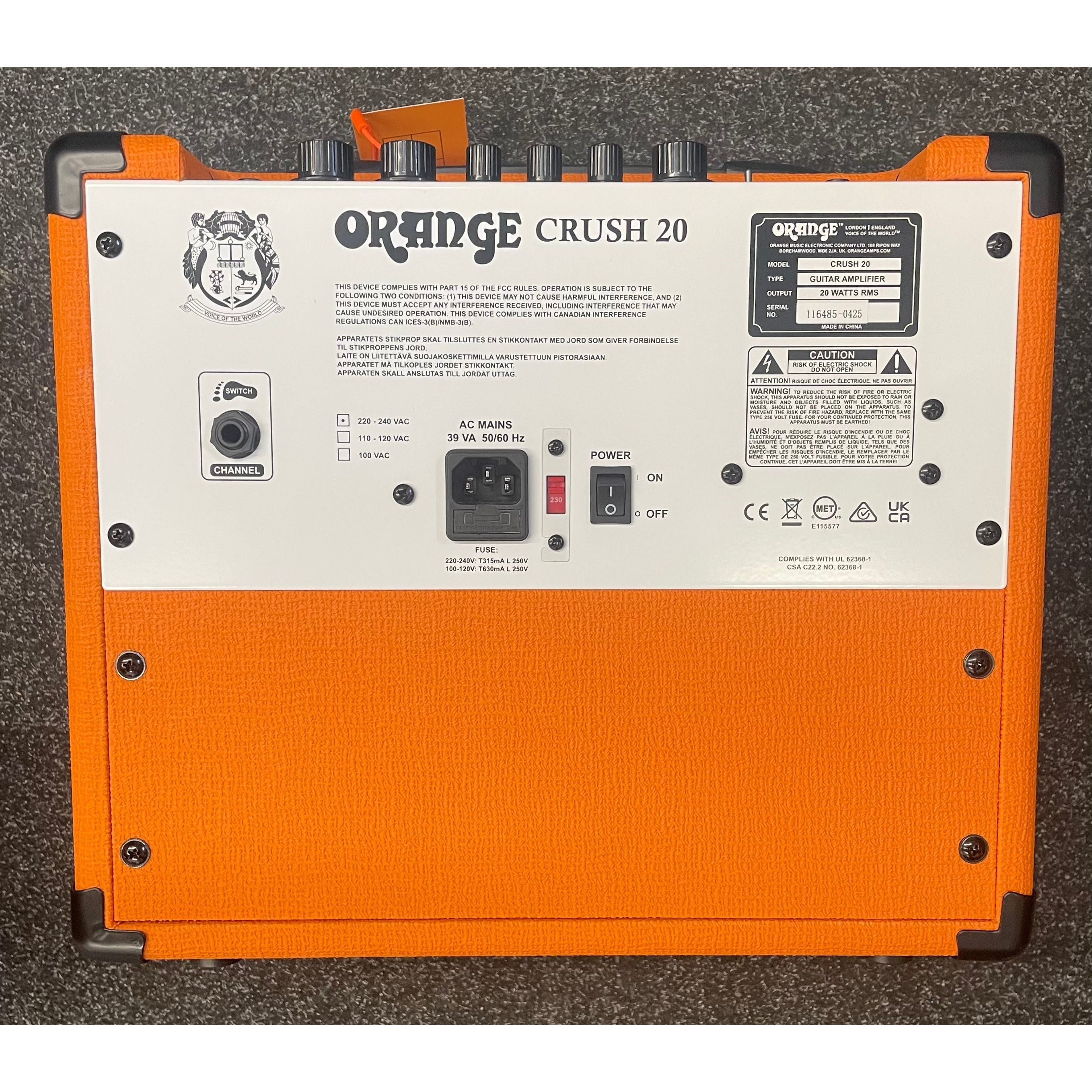 Orange Crush 20 Analog Combo Amplifier For Electric Guitar Pre-Owned