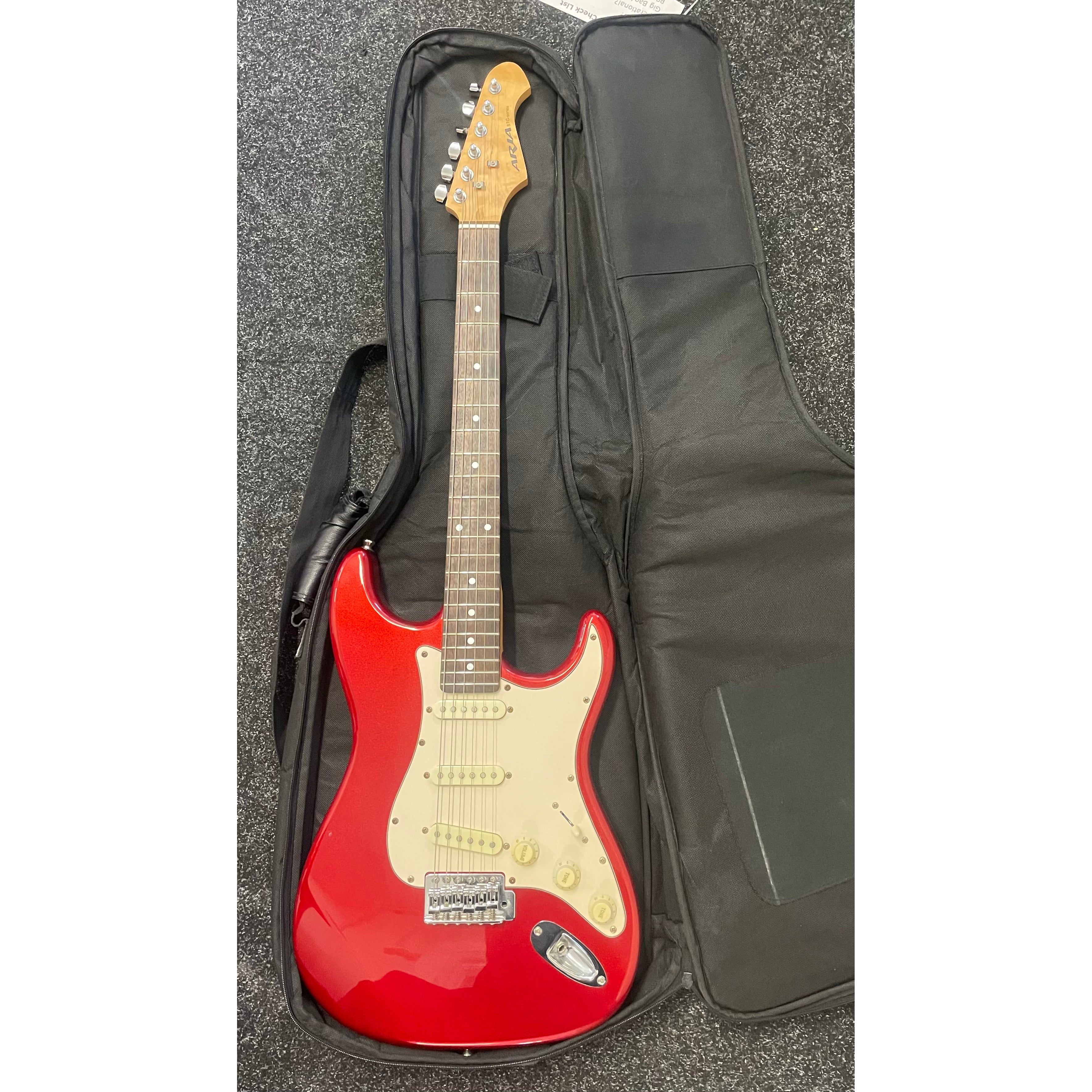 Aria STG Series S-Style Electric Guitar in Candy Apple Red with Gigbag Pre-Owned