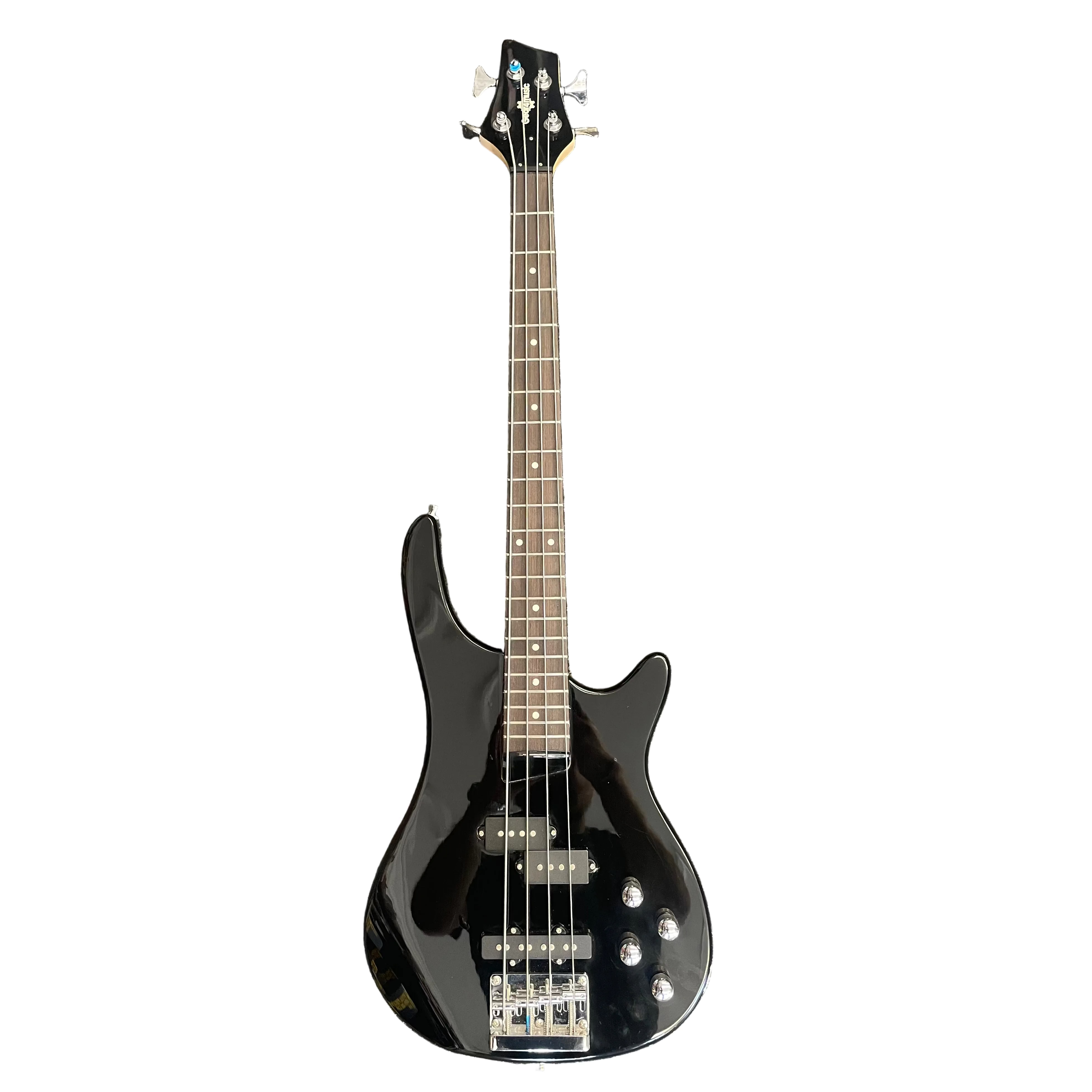 Gear4Music Chicago Short Scale 3/4 PJ Bass Guitar in Gloss Black Pre-Owned