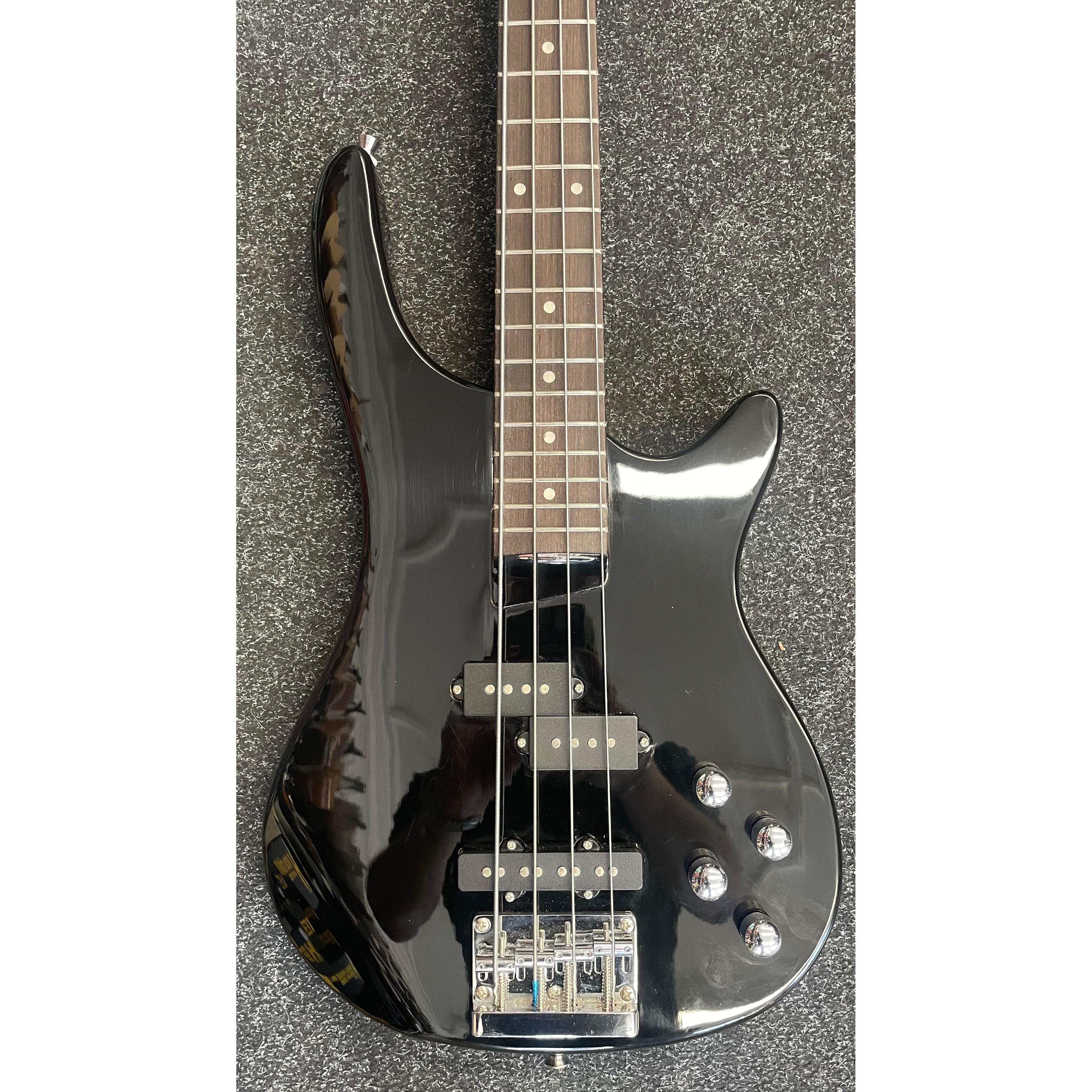 Gear4Music Chicago Short Scale 3/4 PJ Bass Guitar in Gloss Black Pre-Owned