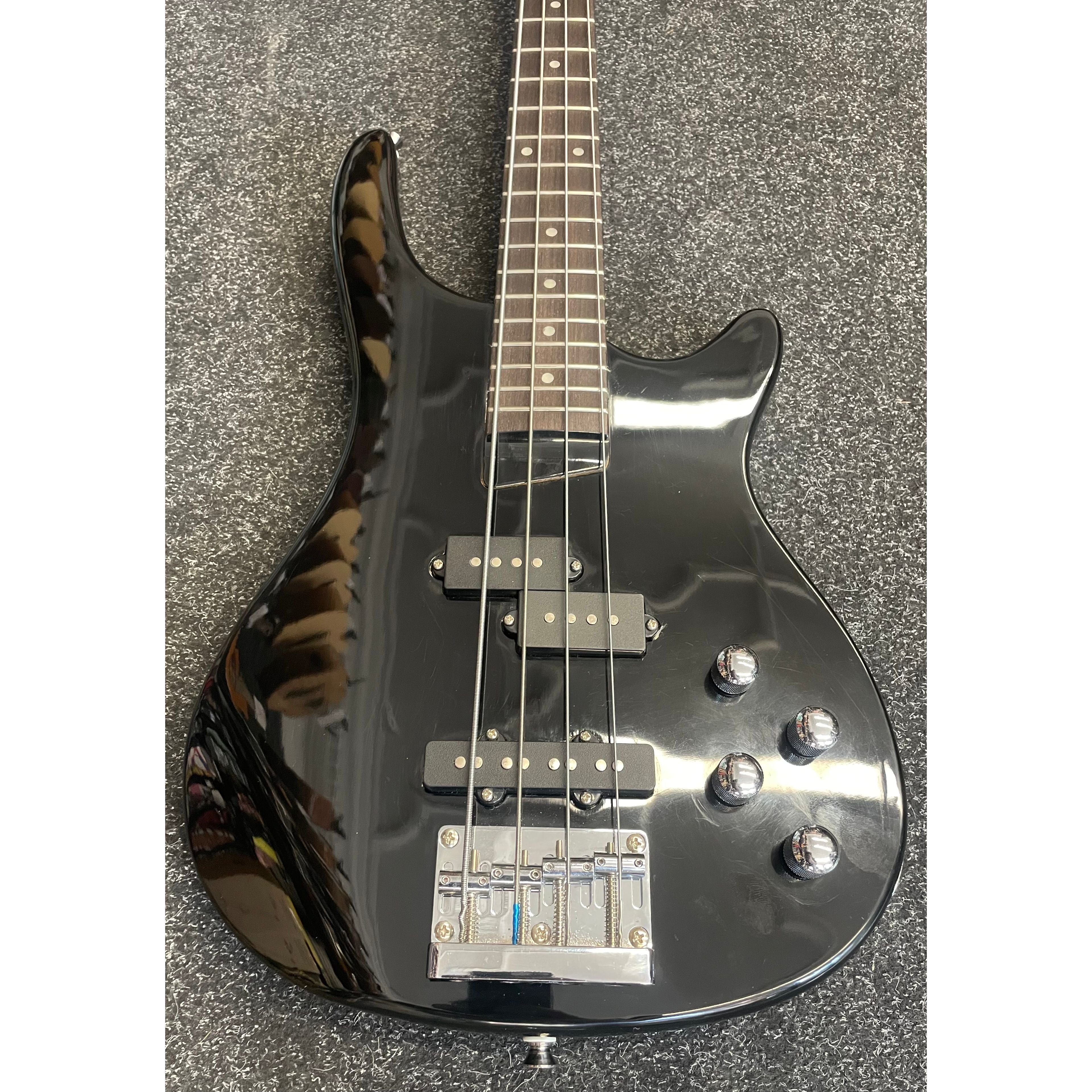 Gear4Music Chicago Short Scale 3/4 PJ Bass Guitar in Gloss Black Pre-Owned