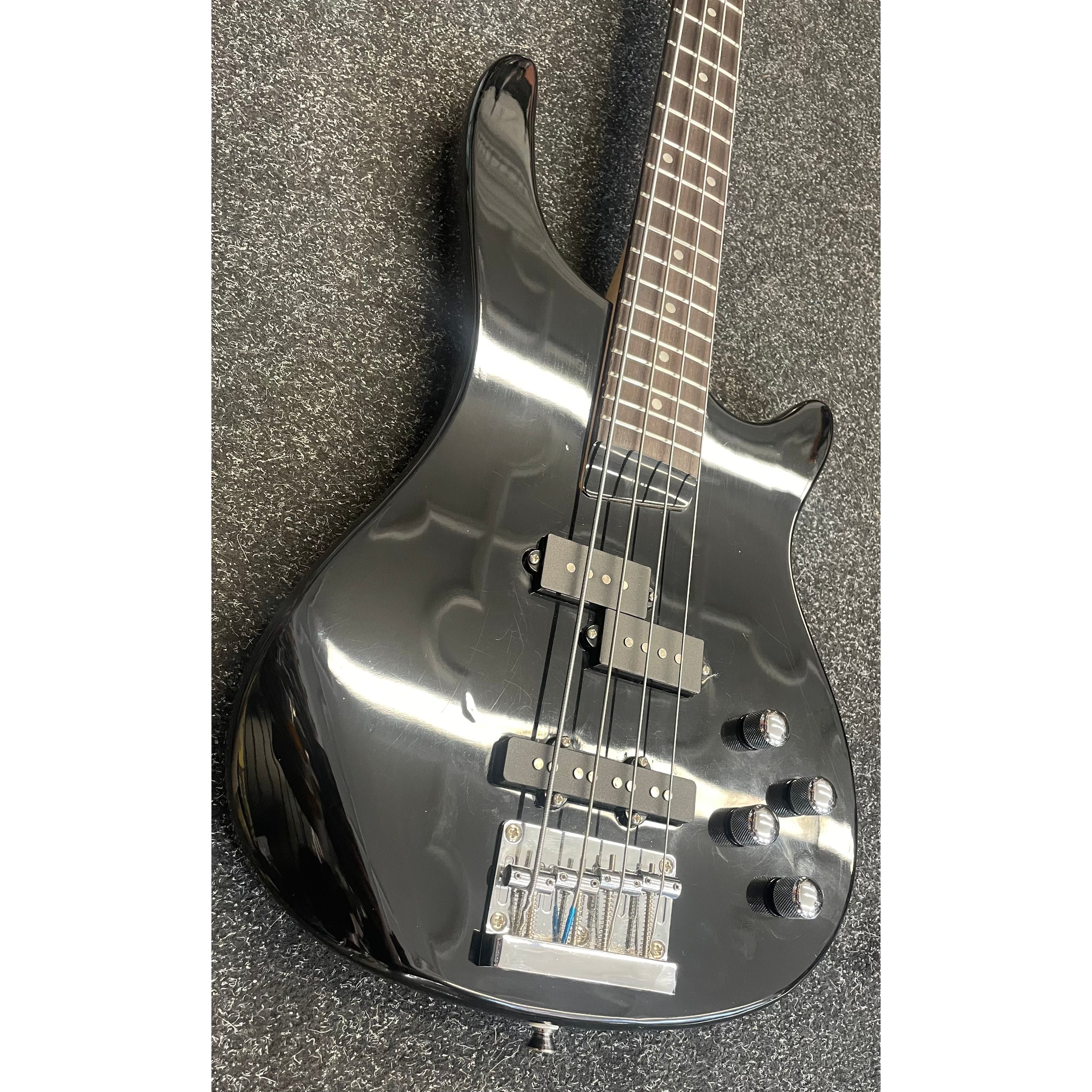 Gear4Music Chicago Short Scale 3/4 PJ Bass Guitar in Gloss Black Pre-Owned