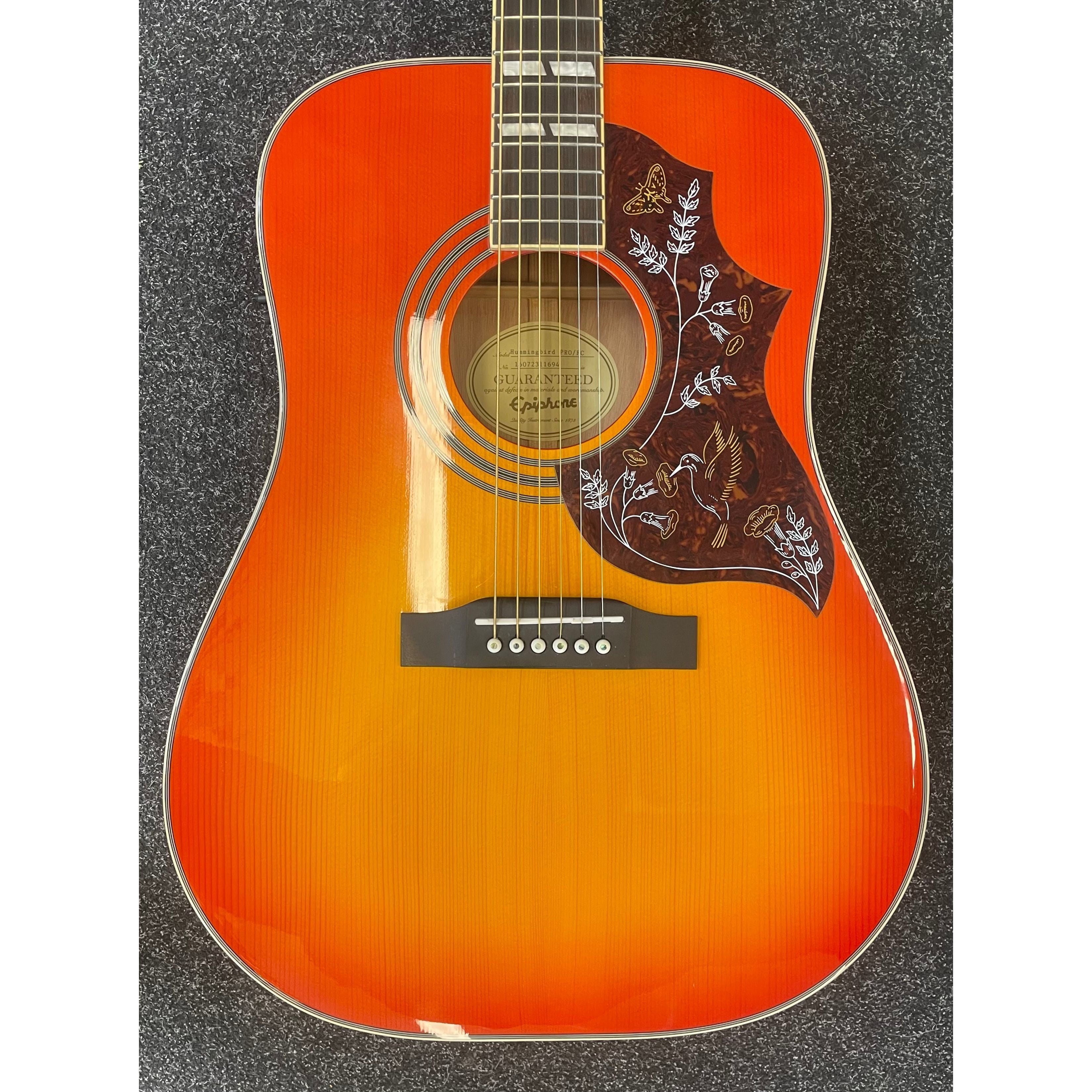 Epiphone Hummingbird Pro Electro Acoustic Dreadnought Guitar in Faded Cherry with Gigbag Pre-Owned