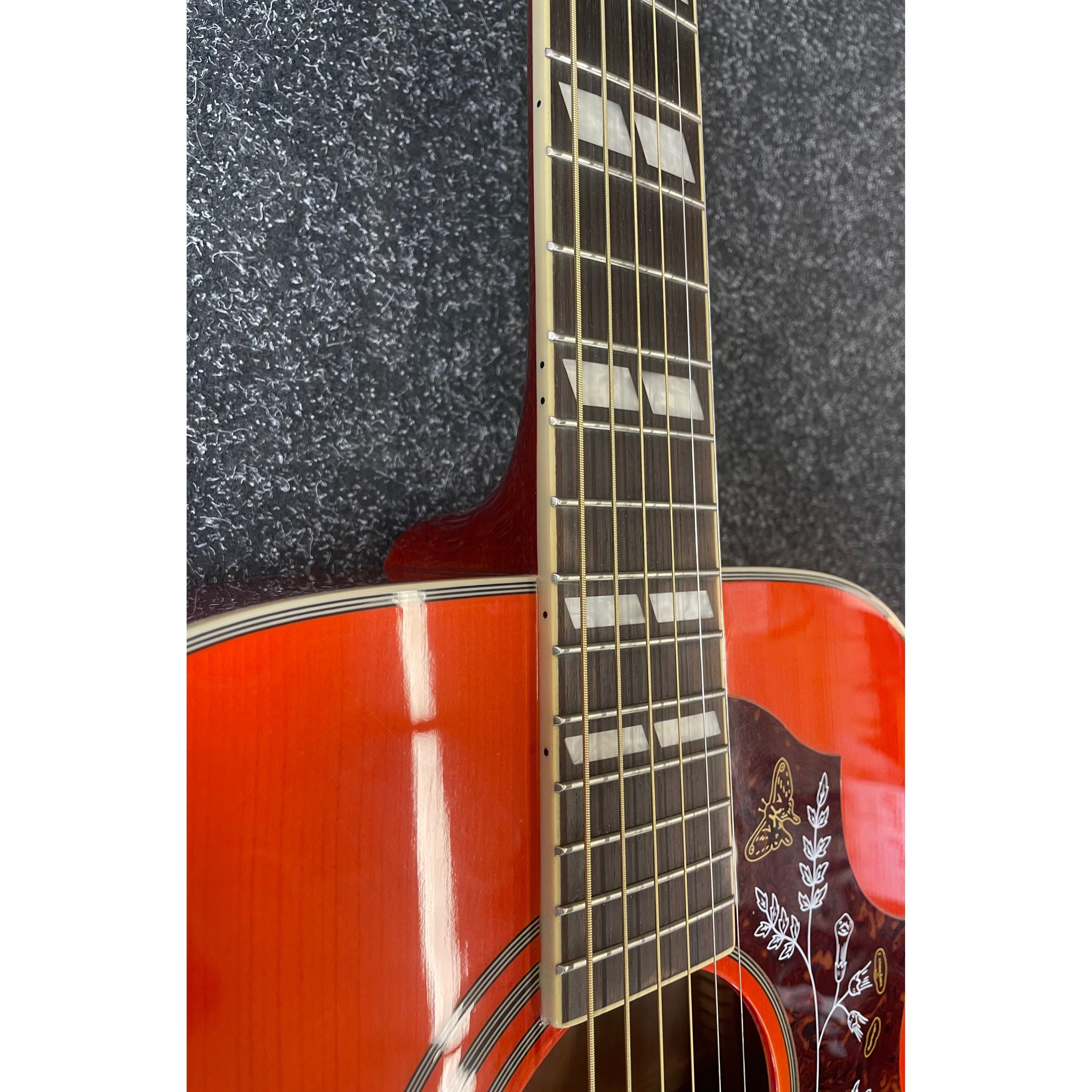 Epiphone Hummingbird Pro Electro Acoustic Dreadnought Guitar in Faded Cherry with Gigbag Pre-Owned