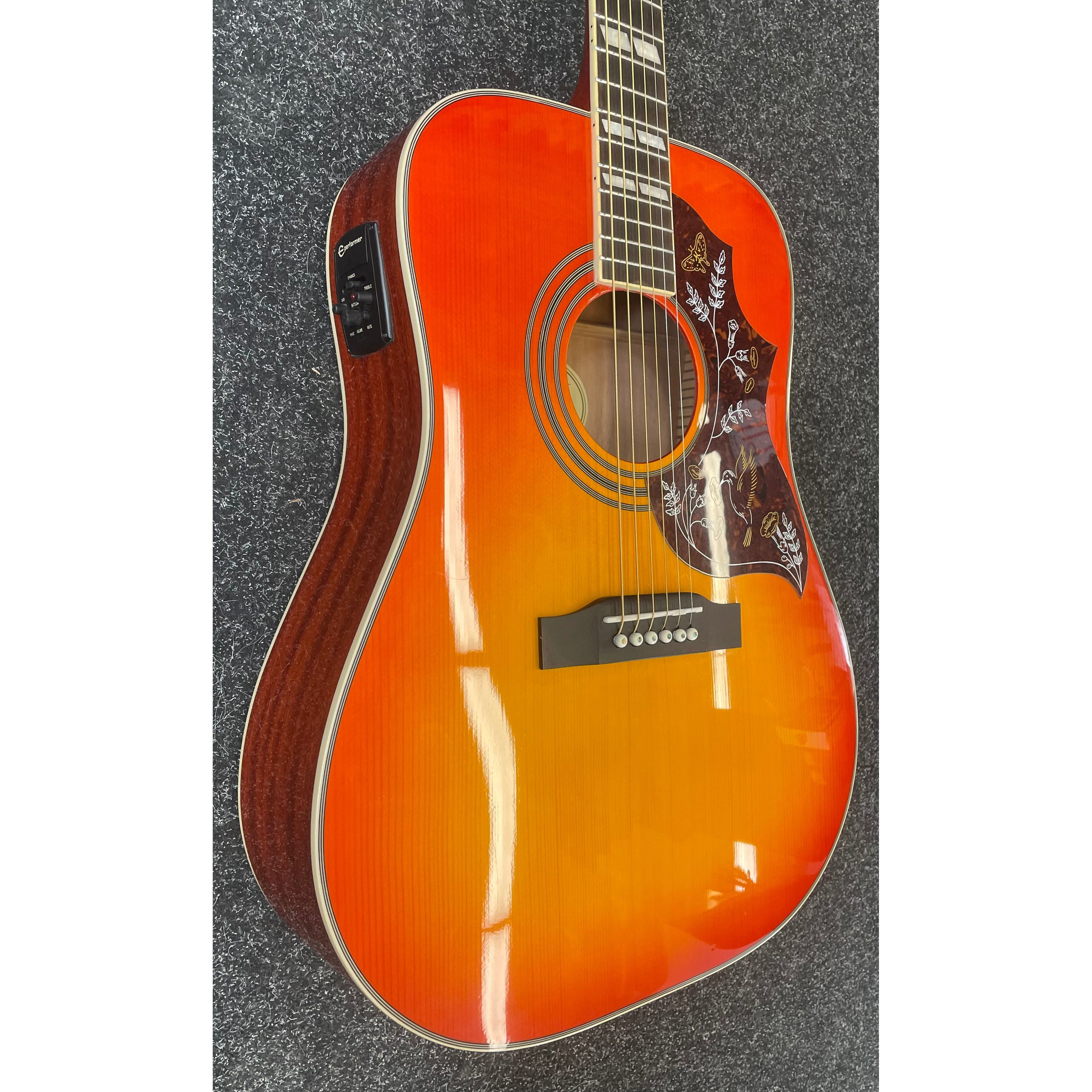 Epiphone Hummingbird Pro Electro Acoustic Dreadnought Guitar in Faded Cherry with Gigbag Pre-Owned