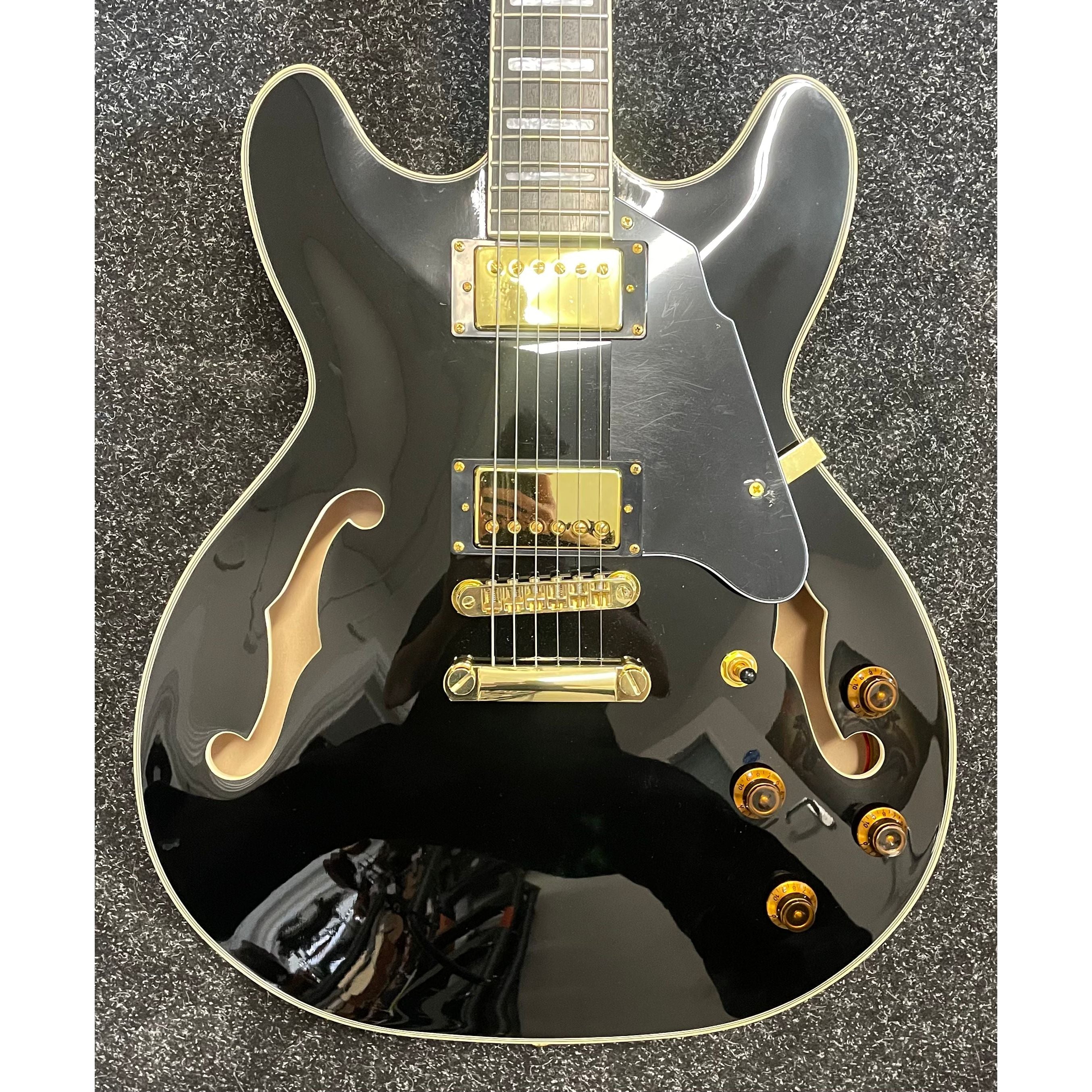 Gould Union Hollowbody ES-335 Style Electric Guitar in Gloss Black Pre-Owned