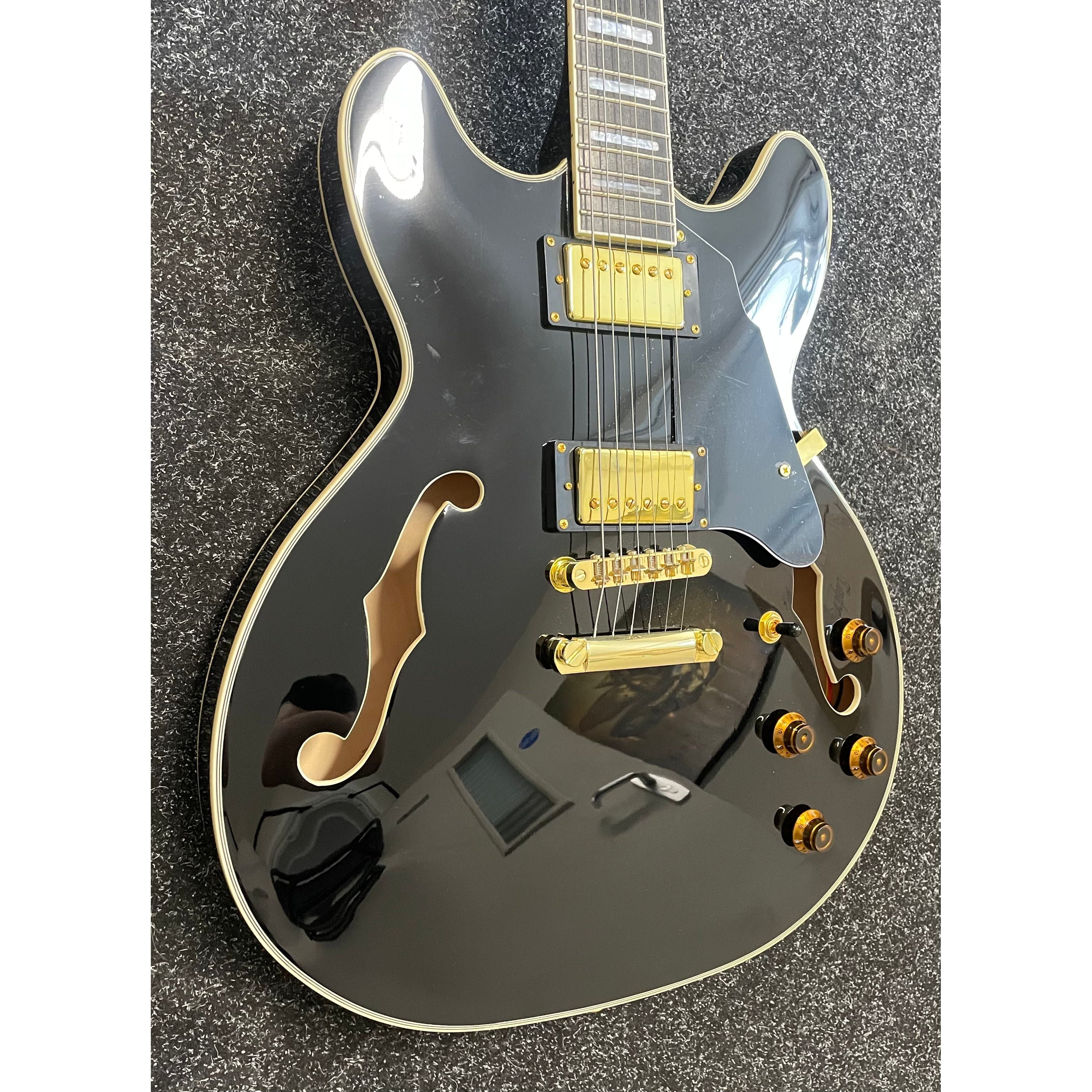 Gould Union Hollowbody ES-335 Style Electric Guitar in Gloss Black Pre-Owned