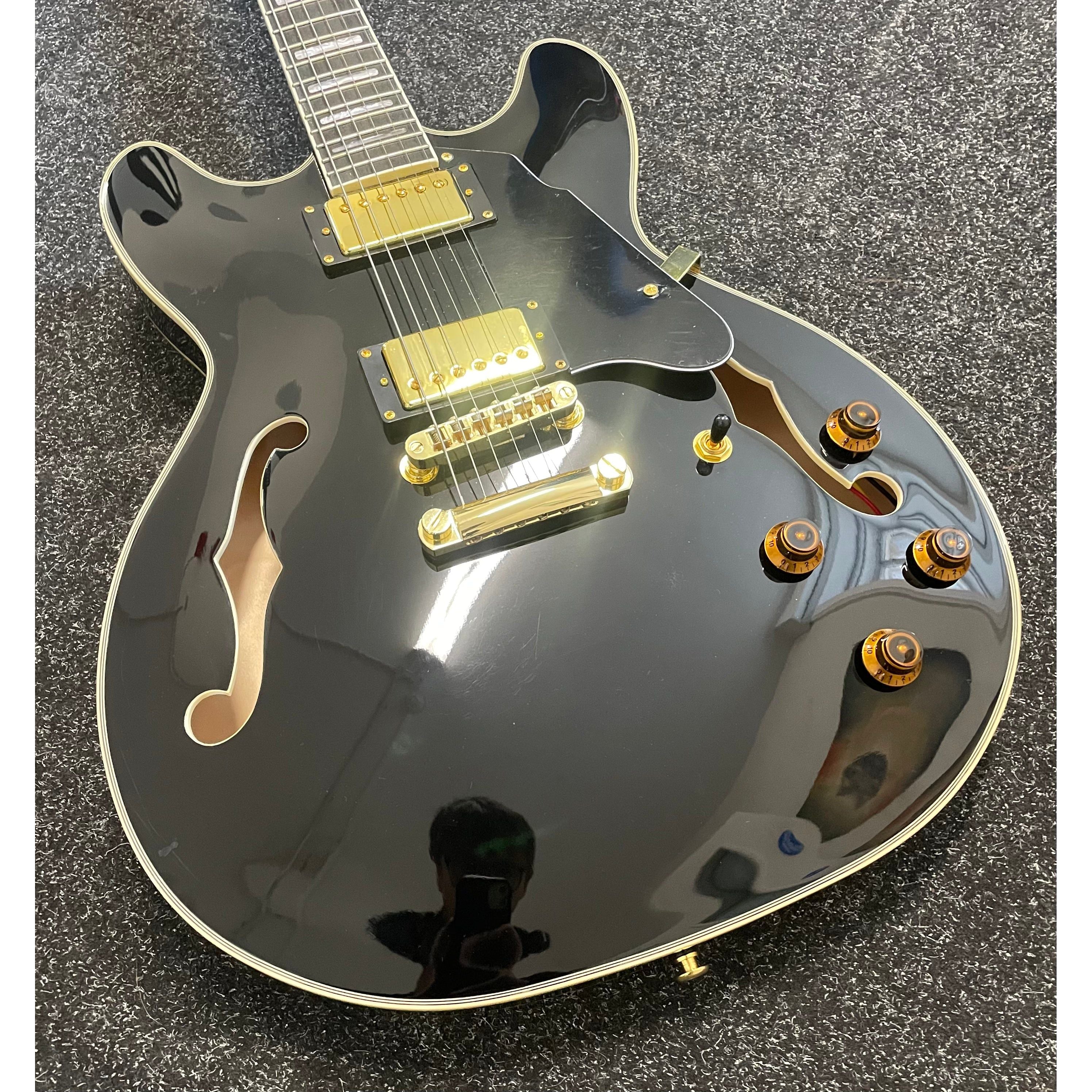 Gould Union Hollowbody ES-335 Style Electric Guitar in Gloss Black Pre-Owned