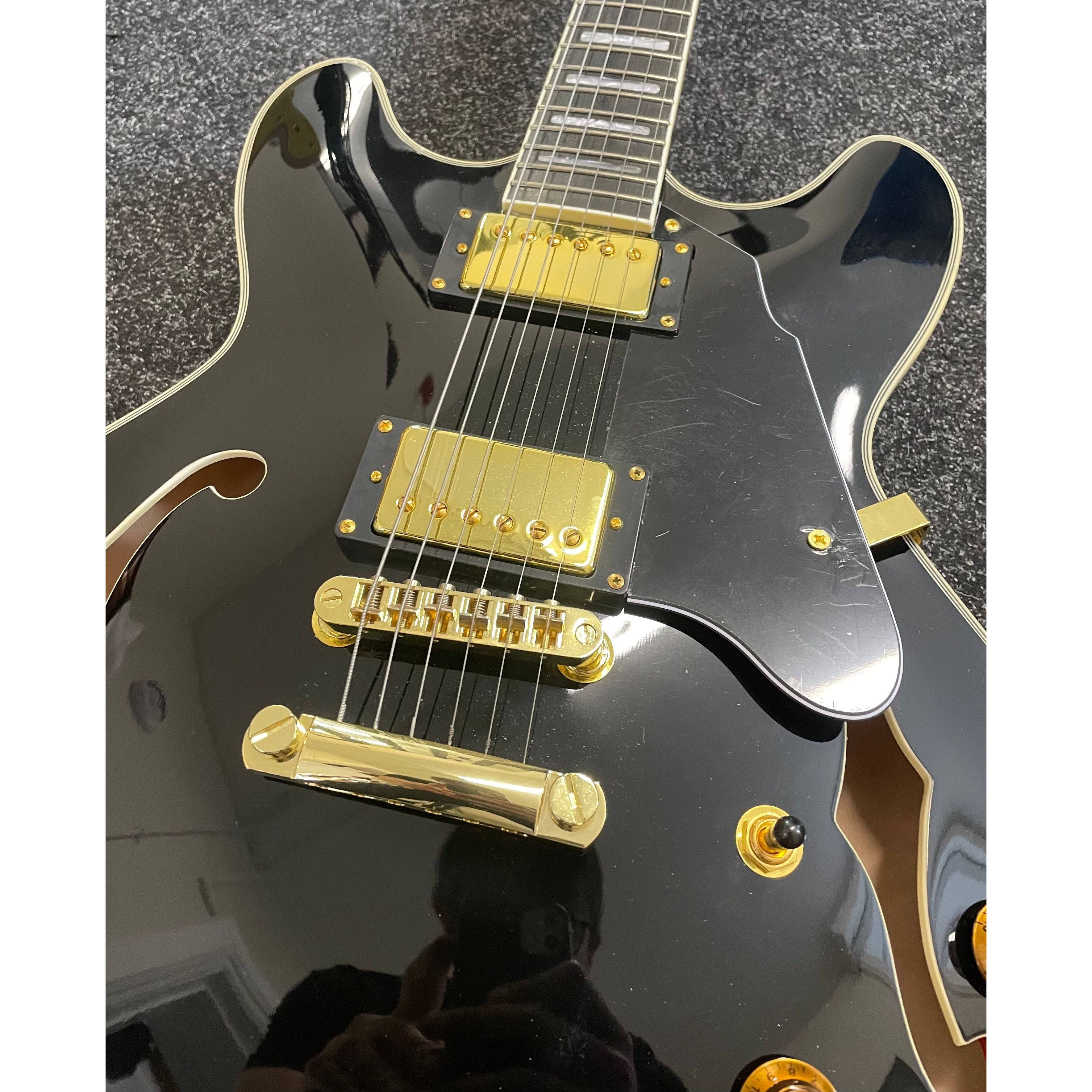 Gould Union Hollowbody ES-335 Style Electric Guitar in Gloss Black Pre-Owned