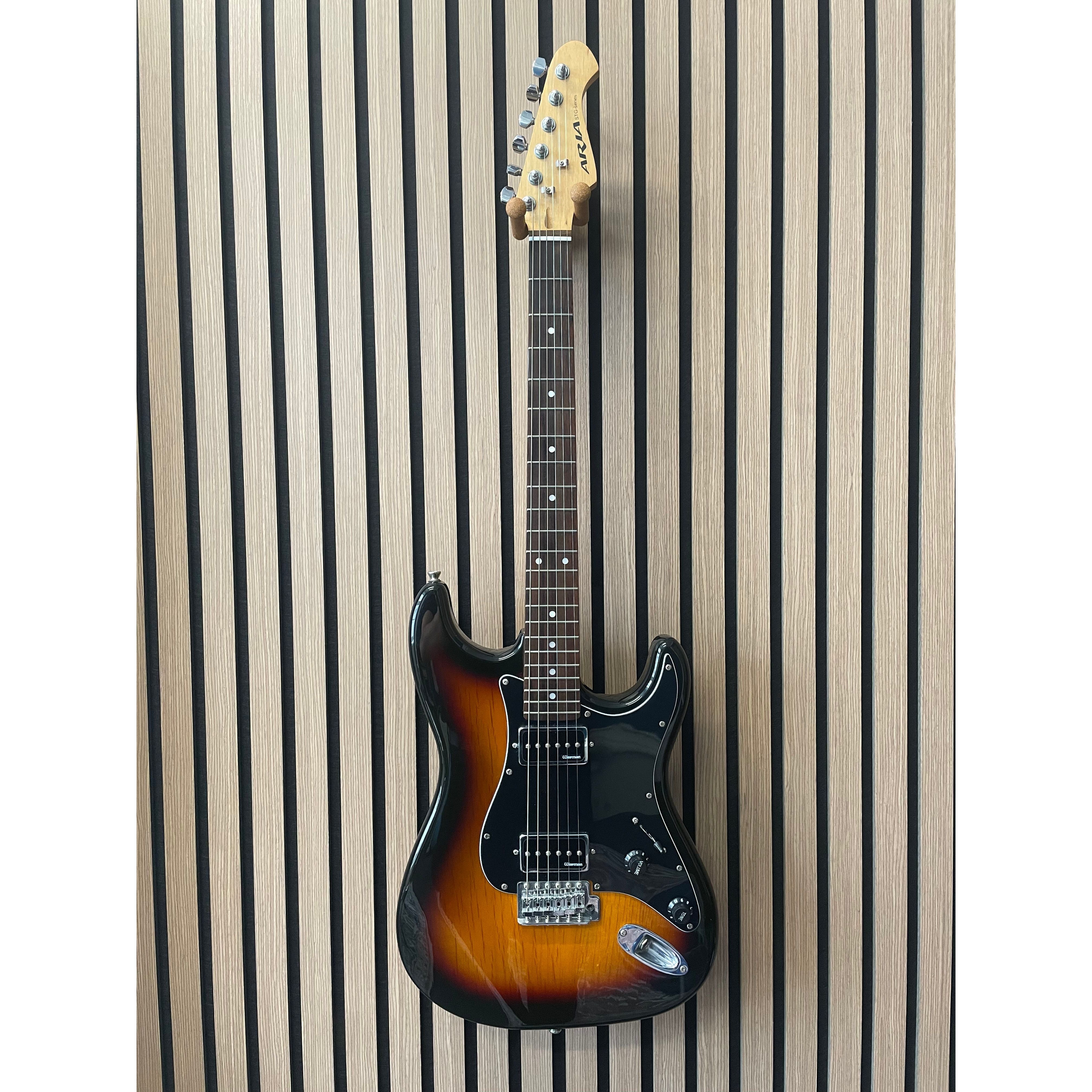 Aria STG Series Strat-Style Electric Guitar Modified with Soap Bar Pickups in Sunburst with Gigbag Pre-Owned