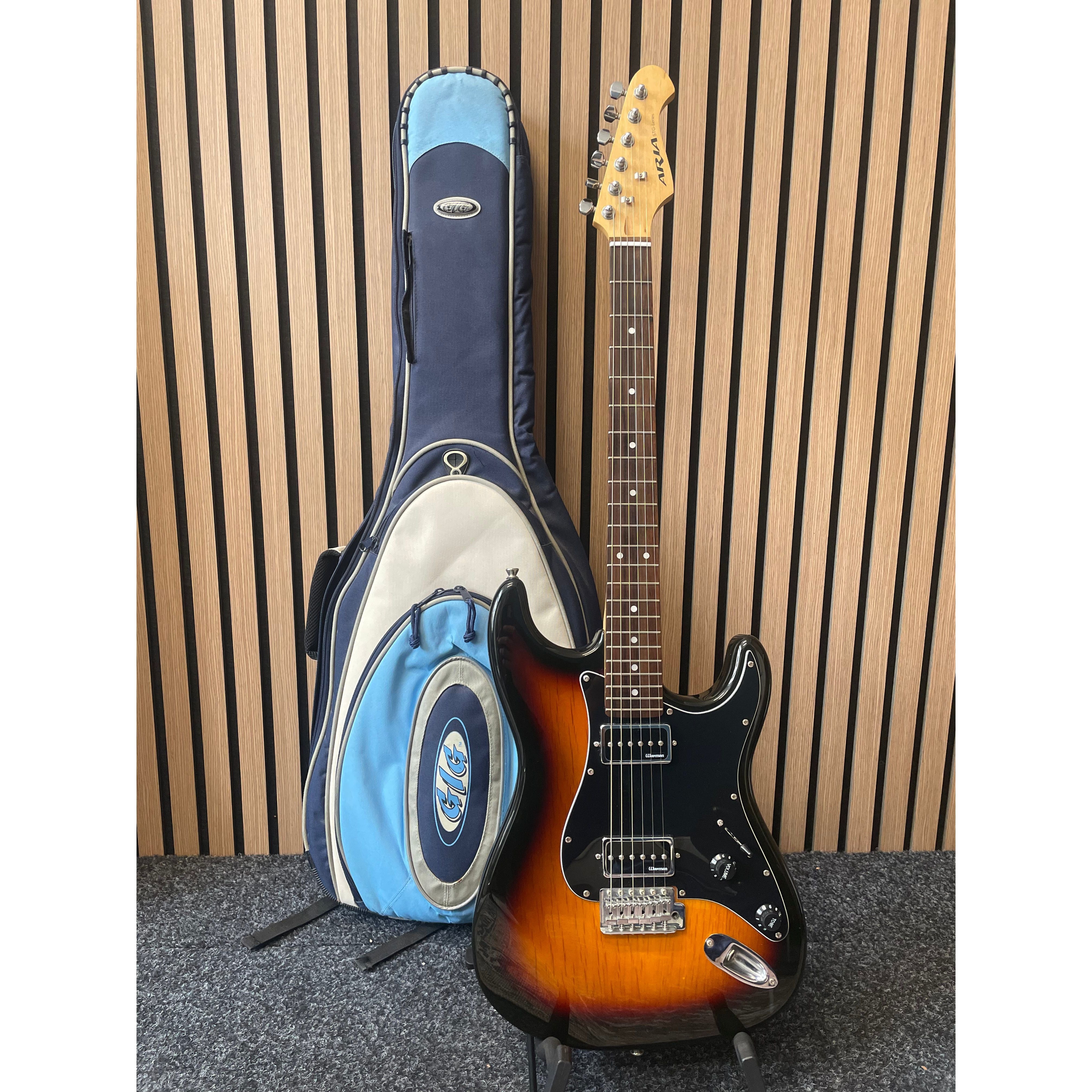 Aria STG Series Strat-Style Electric Guitar Modified with Soap Bar Pickups in Sunburst with Gigbag Pre-Owned
