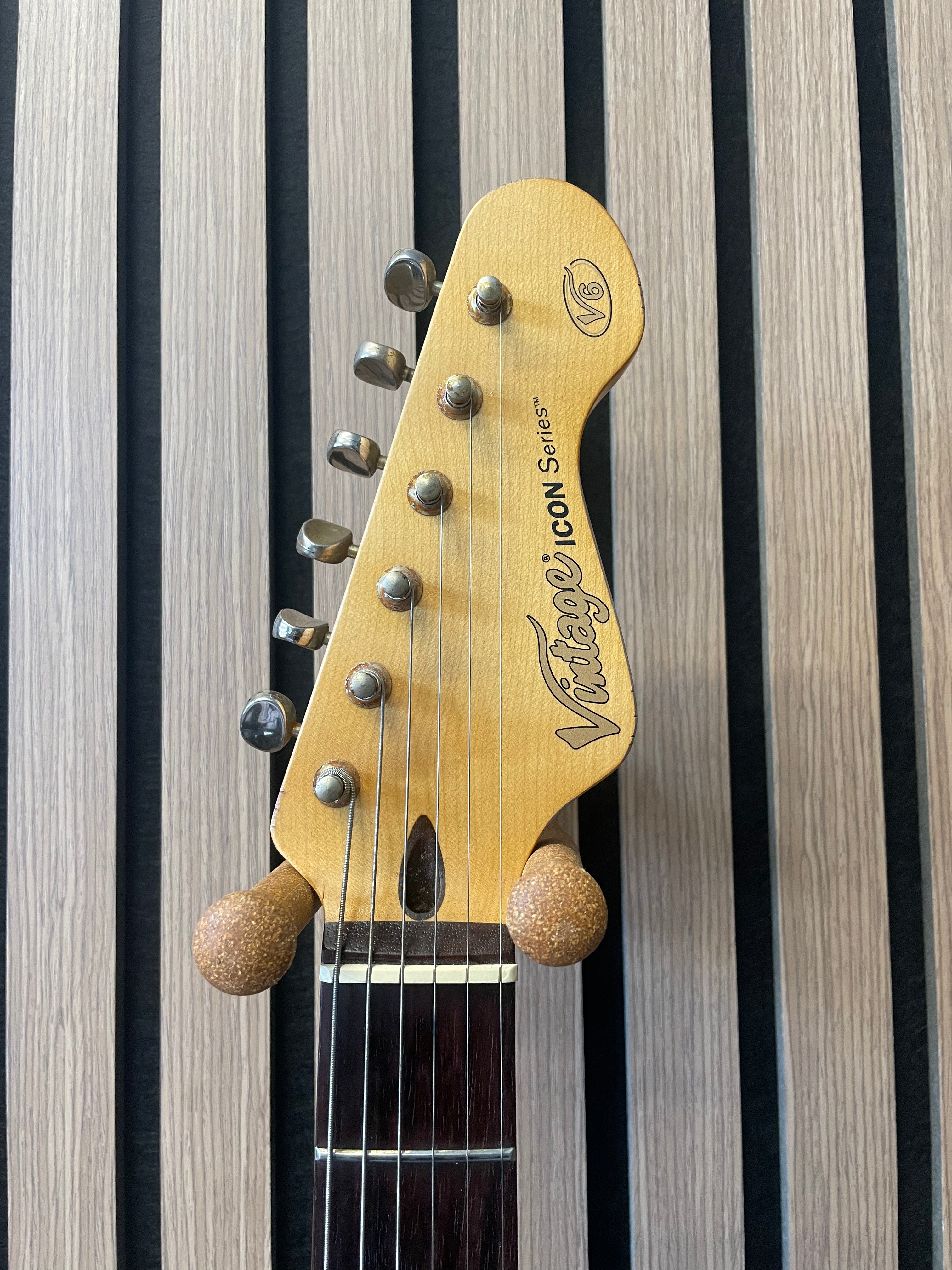 Vintage Icon V6 S-Style Electric Guitar in Distressed Ventura Green Pre-Owned