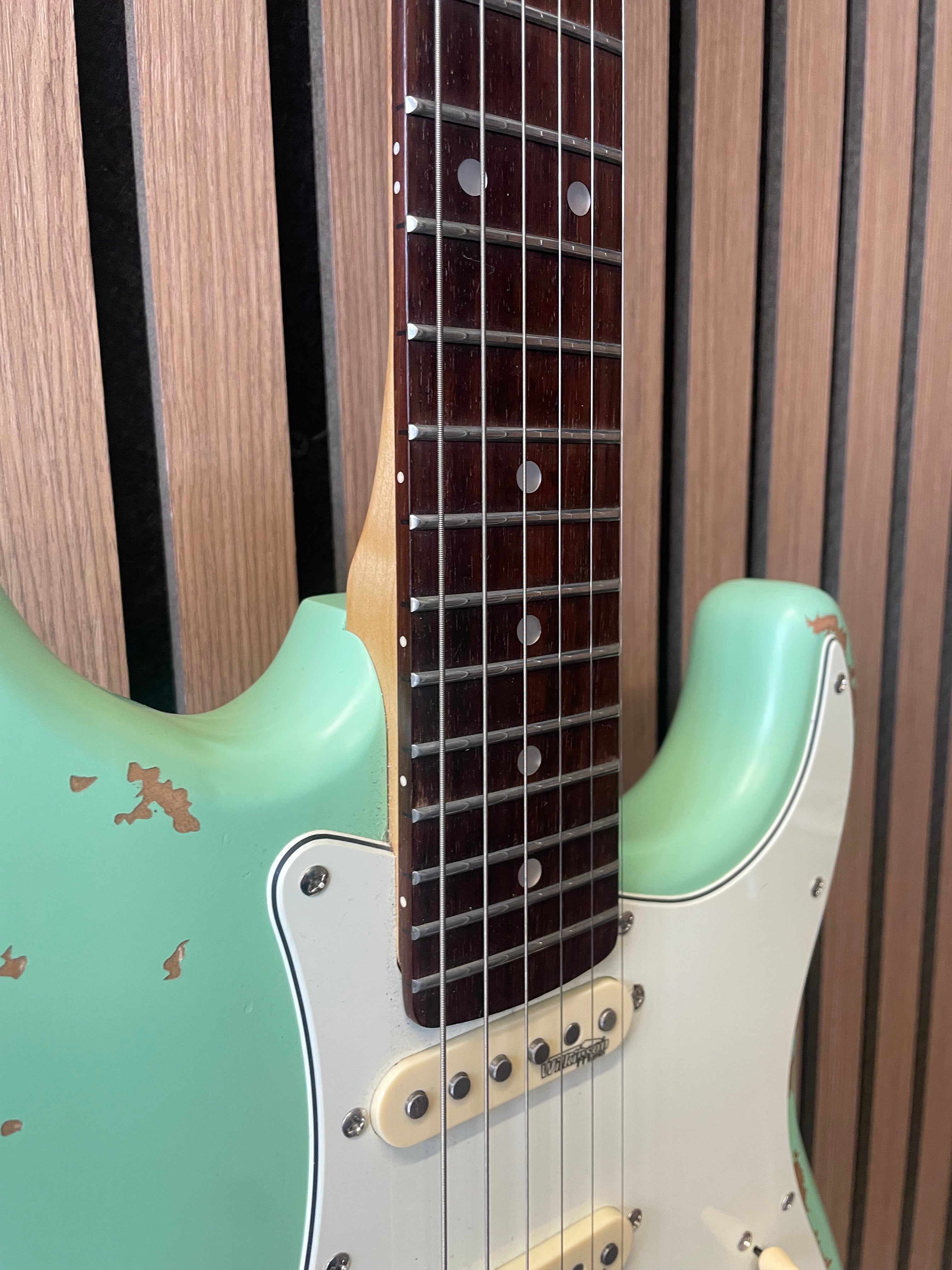 Vintage Icon V6 S-Style Electric Guitar in Distressed Ventura Green Pre-Owned