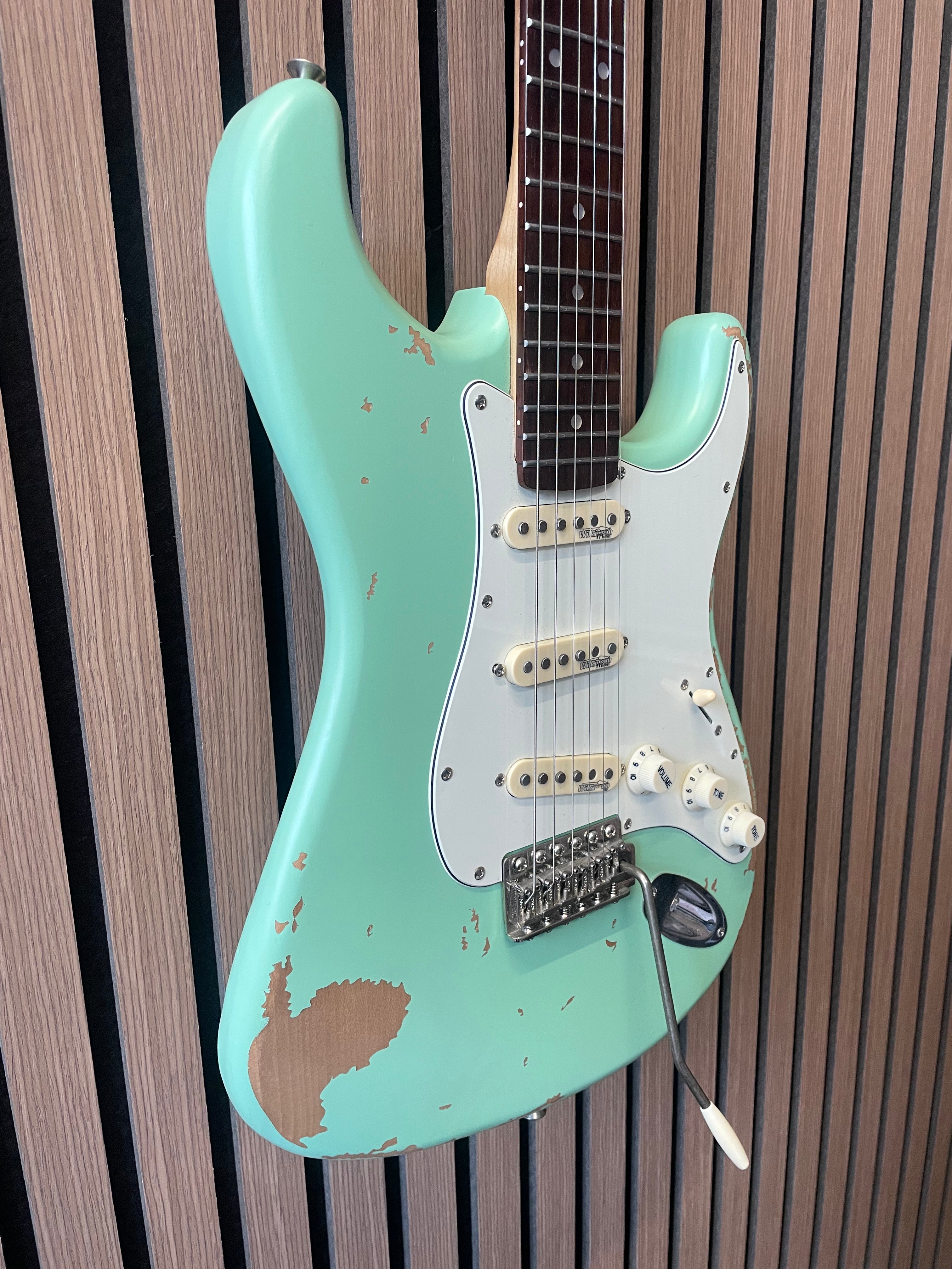 Vintage Icon V6 S-Style Electric Guitar in Distressed Ventura Green Pre-Owned