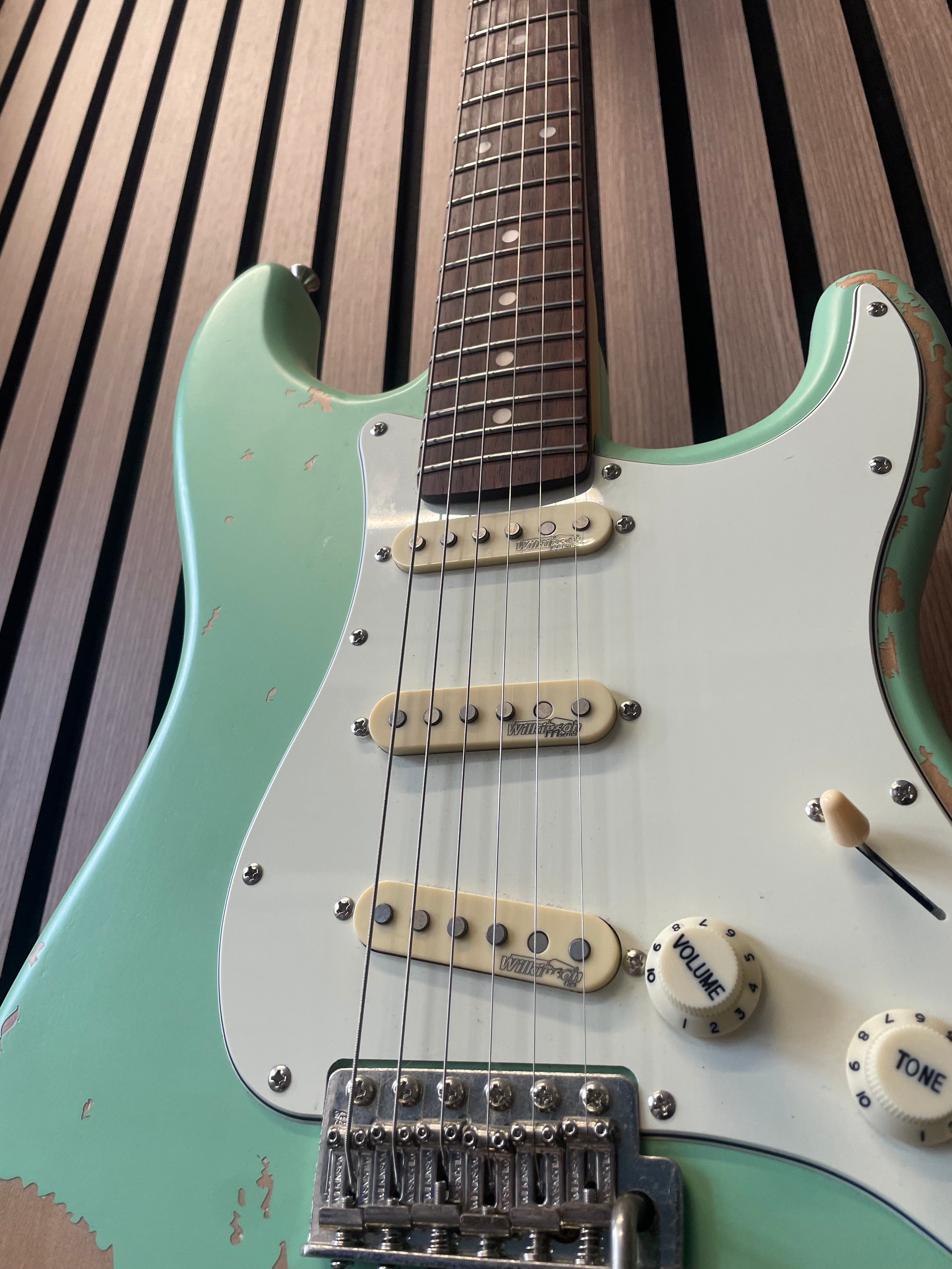 Vintage Icon V6 S-Style Electric Guitar in Distressed Ventura Green Pre-Owned